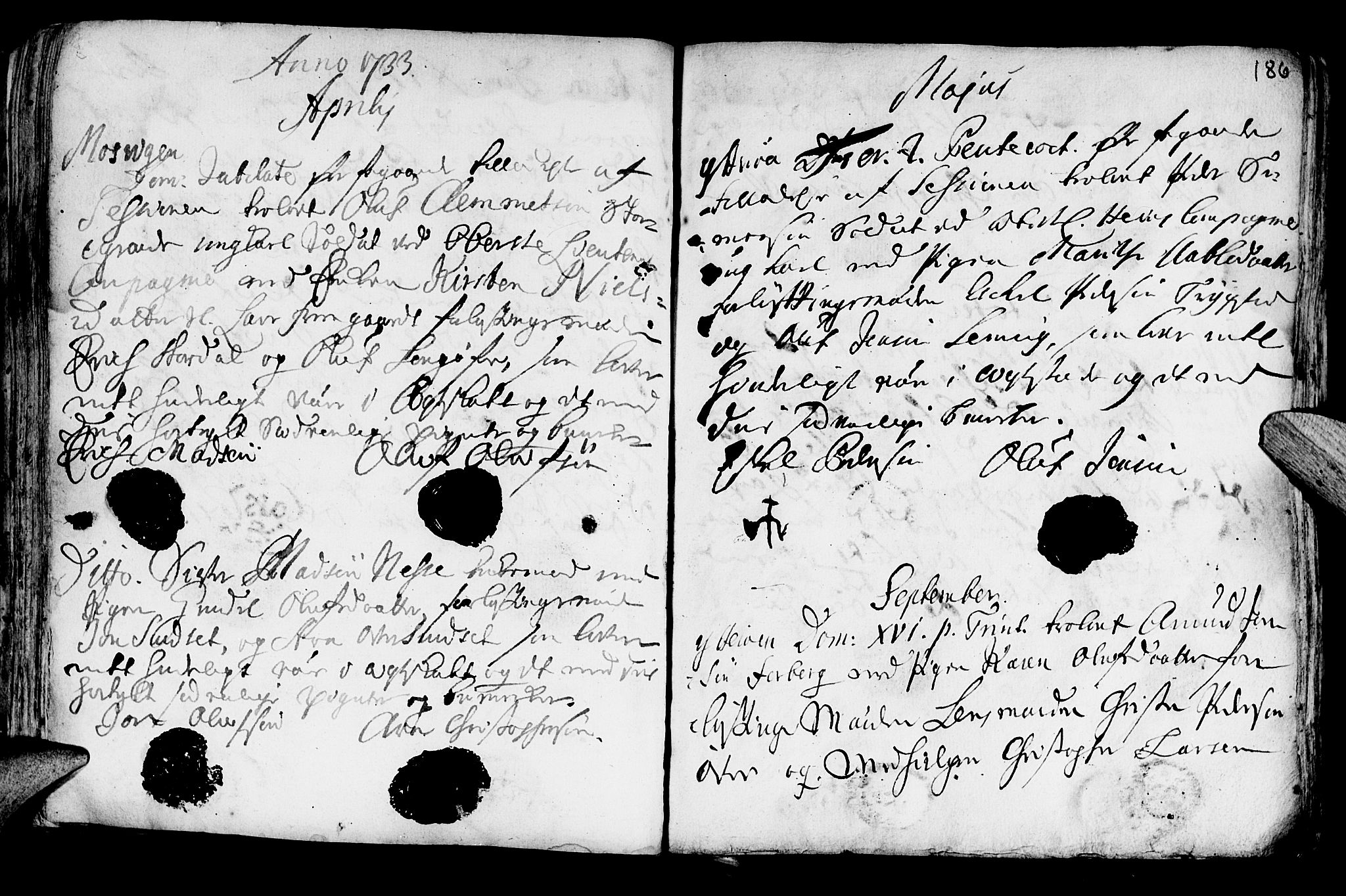 Ministerialprotokoller, klokkerbøker og fødselsregistre - Nord-Trøndelag, SAT/A-1458/722/L0215: Parish register (official) no. 722A02, 1718-1755, p. 186