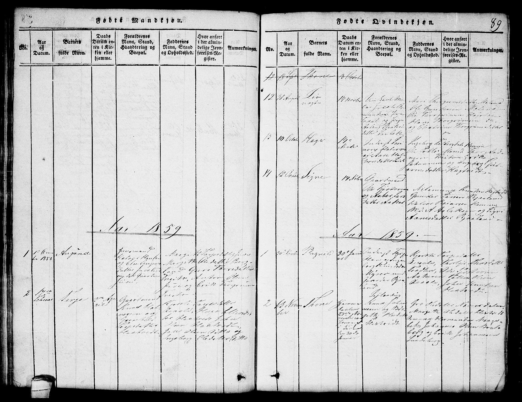 Lårdal kirkebøker, SAKO/A-284/G/Ga/L0001: Parish register (copy) no. I 1, 1815-1861, p. 89