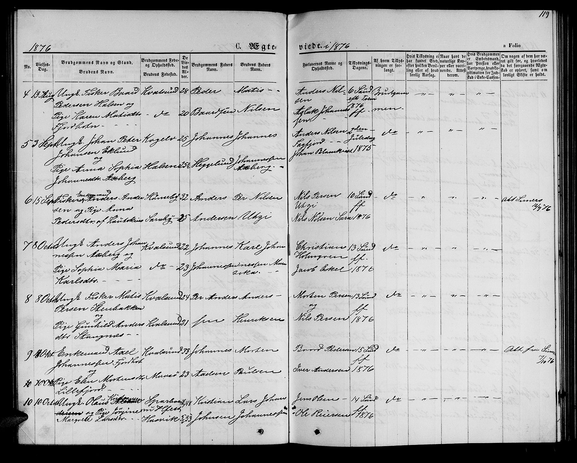 Hammerfest sokneprestkontor, AV/SATØ-S-1347/H/Hb/L0005.klokk: Parish register (copy) no. 5, 1869-1884, p. 119