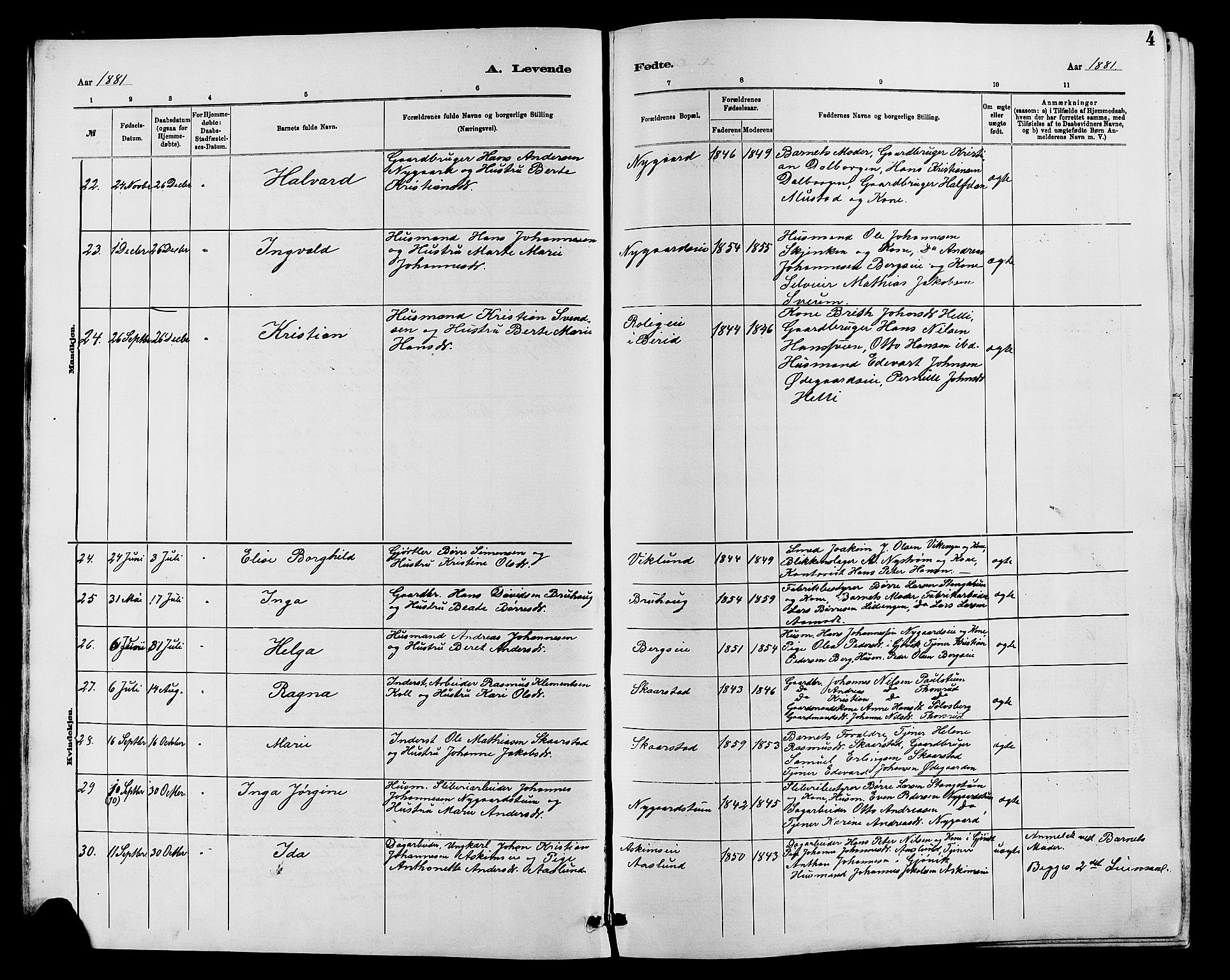Vardal prestekontor, SAH/PREST-100/H/Ha/Hab/L0007: Parish register (copy) no. 7 /1, 1881-1895, p. 4
