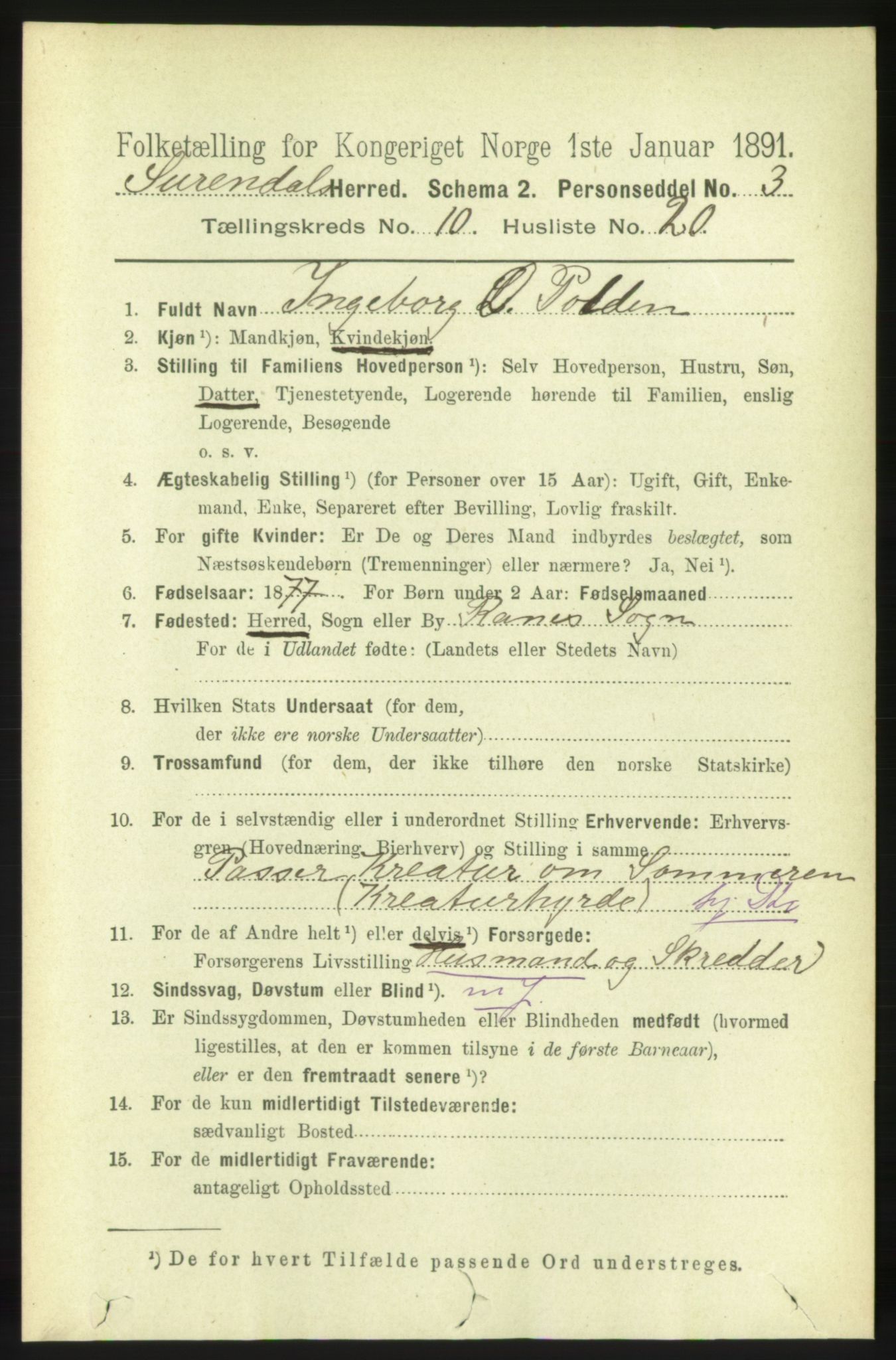 RA, 1891 census for 1566 Surnadal, 1891, p. 2633