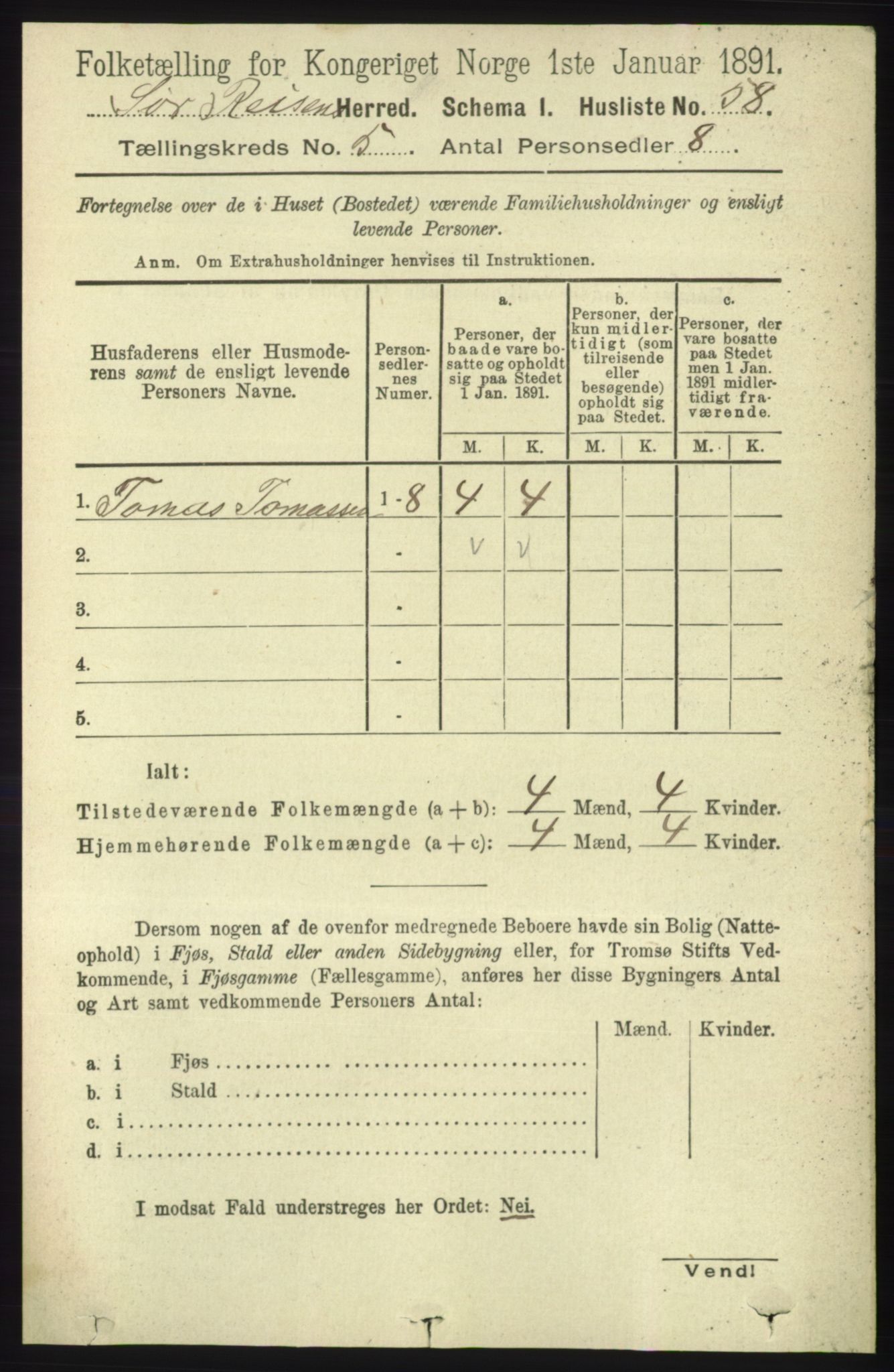 RA, 1891 census for 1925 Sørreisa, 1891, p. 1566