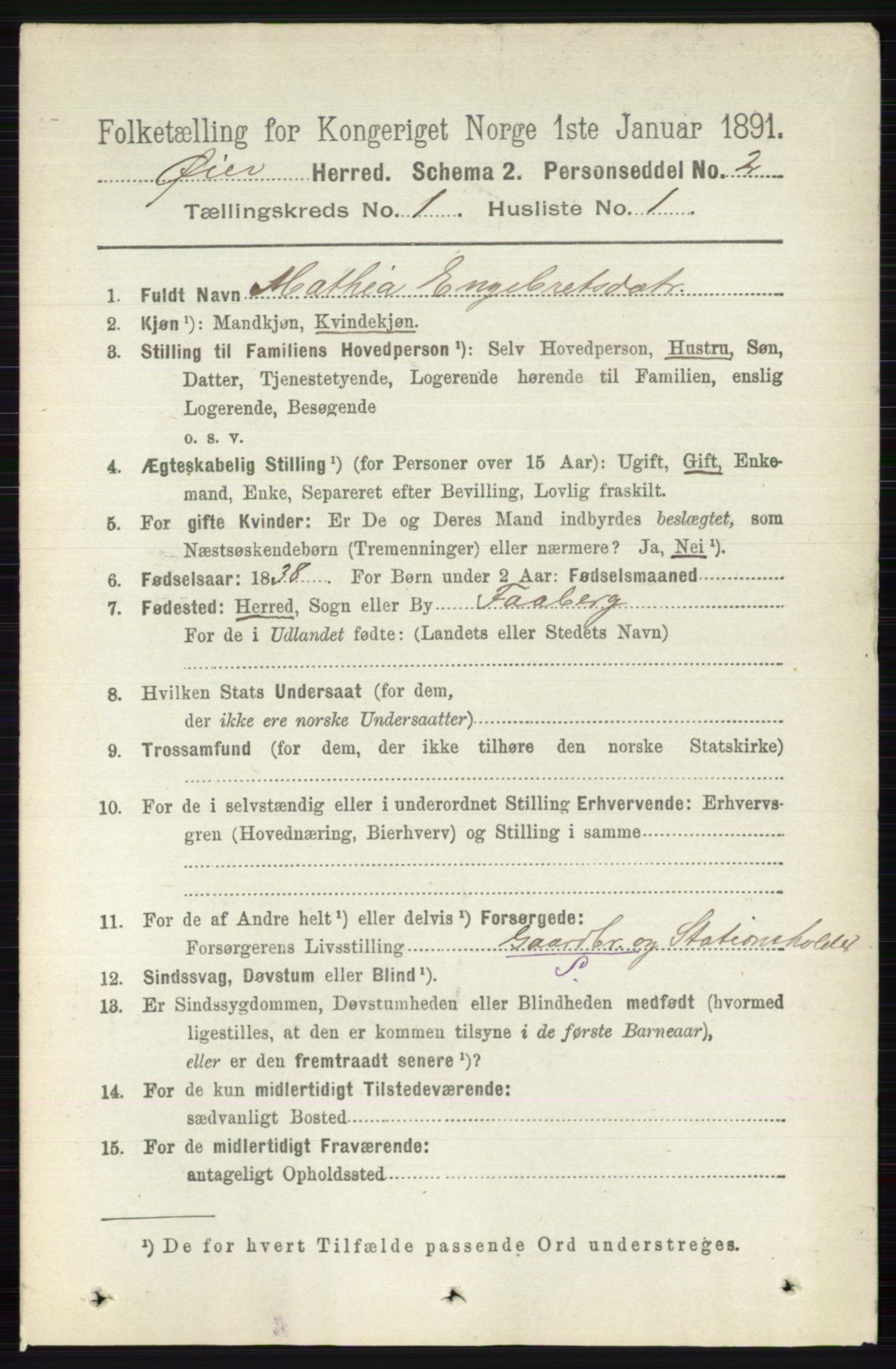 RA, 1891 census for 0521 Øyer, 1891, p. 100