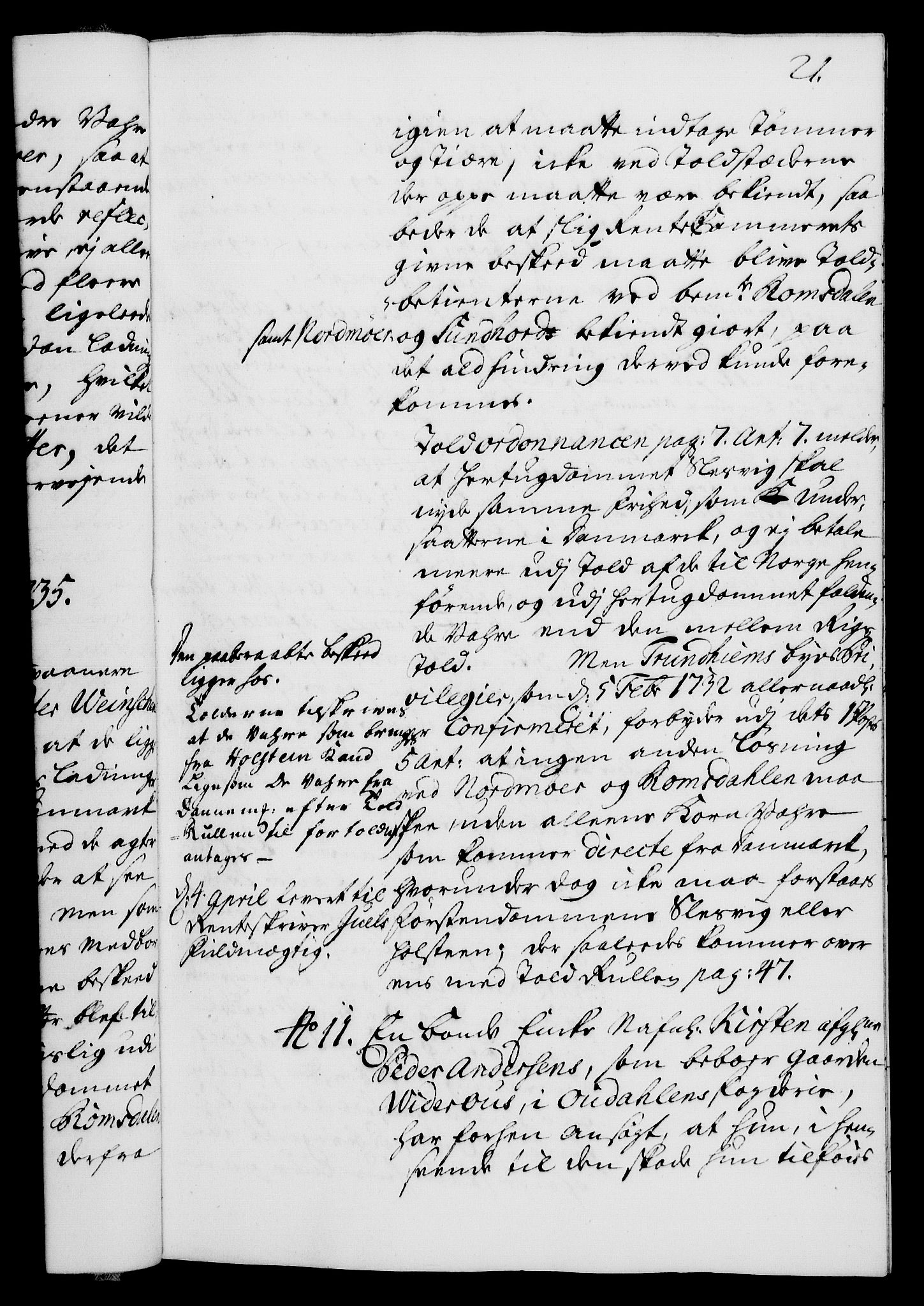 Rentekammeret, Kammerkanselliet, RA/EA-3111/G/Gh/Gha/L0017: Norsk ekstraktmemorialprotokoll (merket RK 53.62), 1735, p. 21
