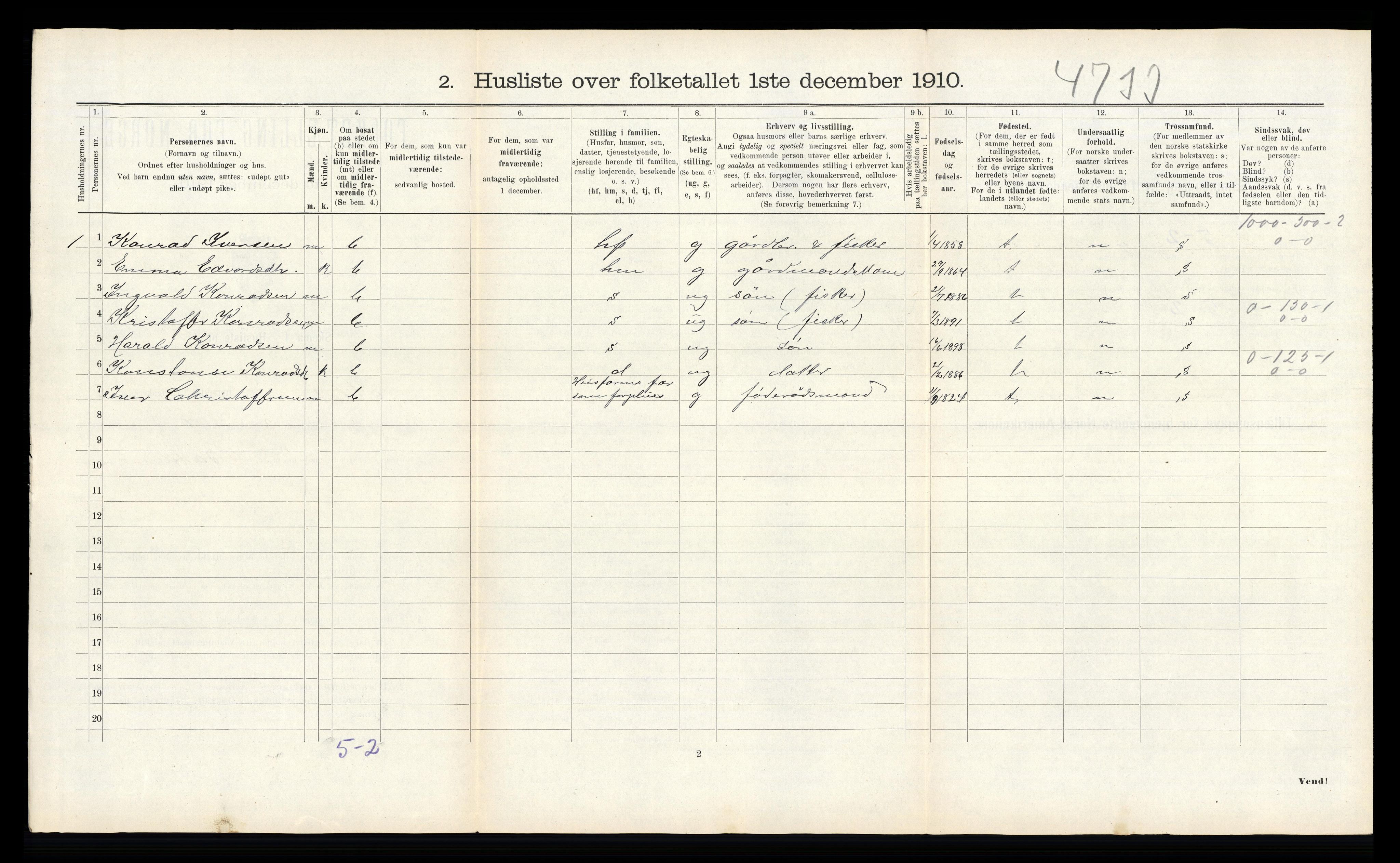 RA, 1910 census for Flatanger, 1910, p. 646