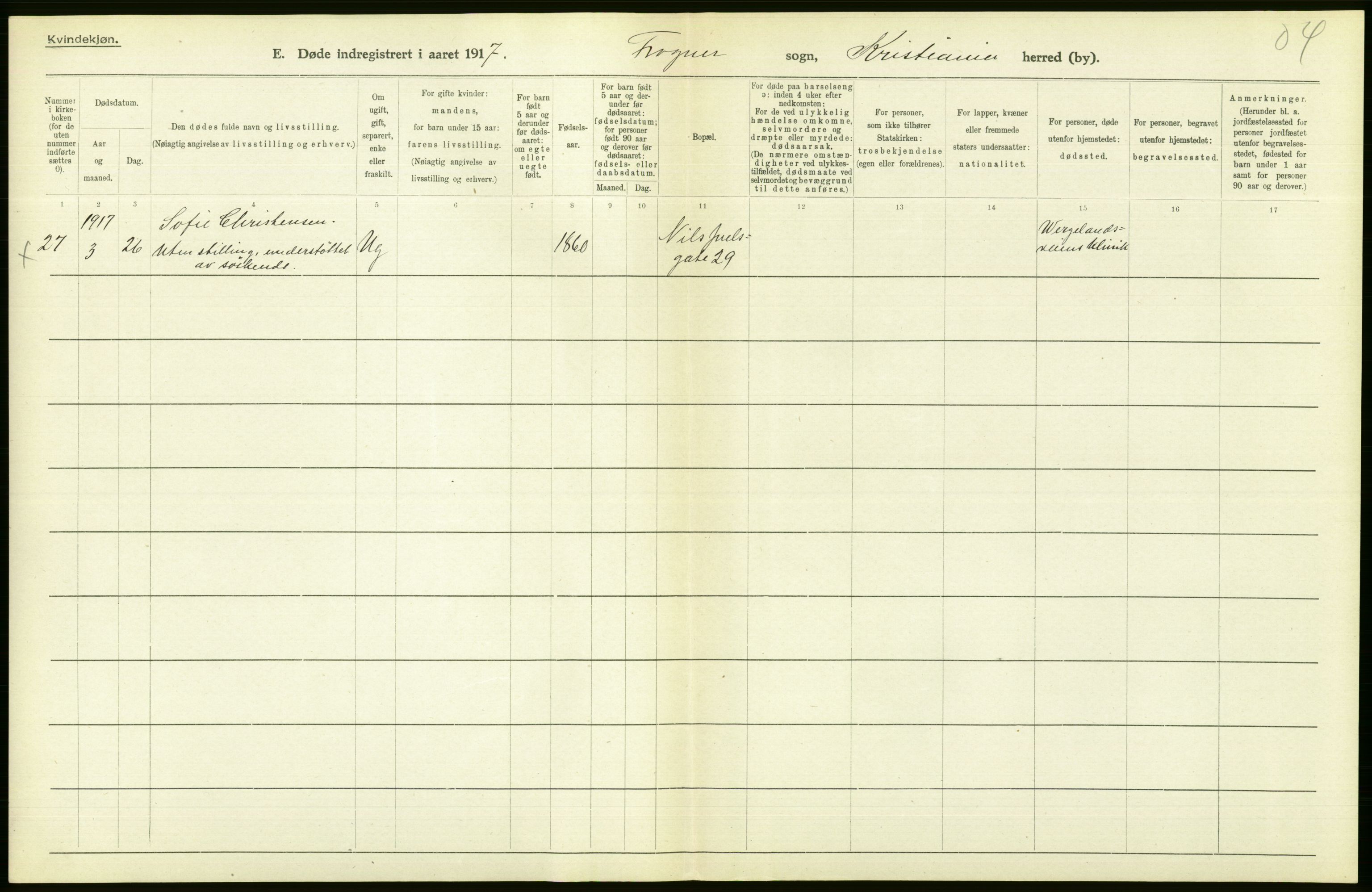 Statistisk sentralbyrå, Sosiodemografiske emner, Befolkning, AV/RA-S-2228/D/Df/Dfb/Dfbg/L0010: Kristiania: Døde, 1917, p. 300
