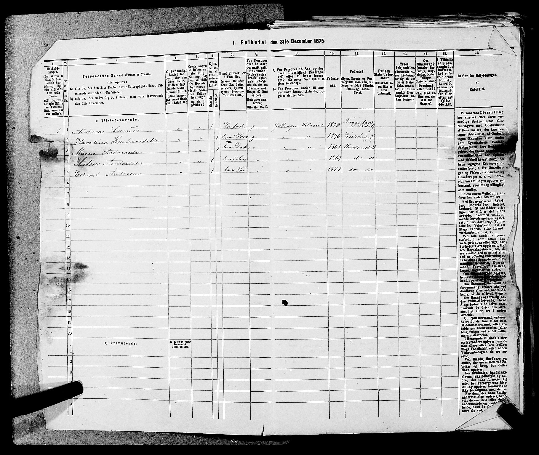 RA, 1875 census for 0125P Eidsberg, 1875, p. 1851