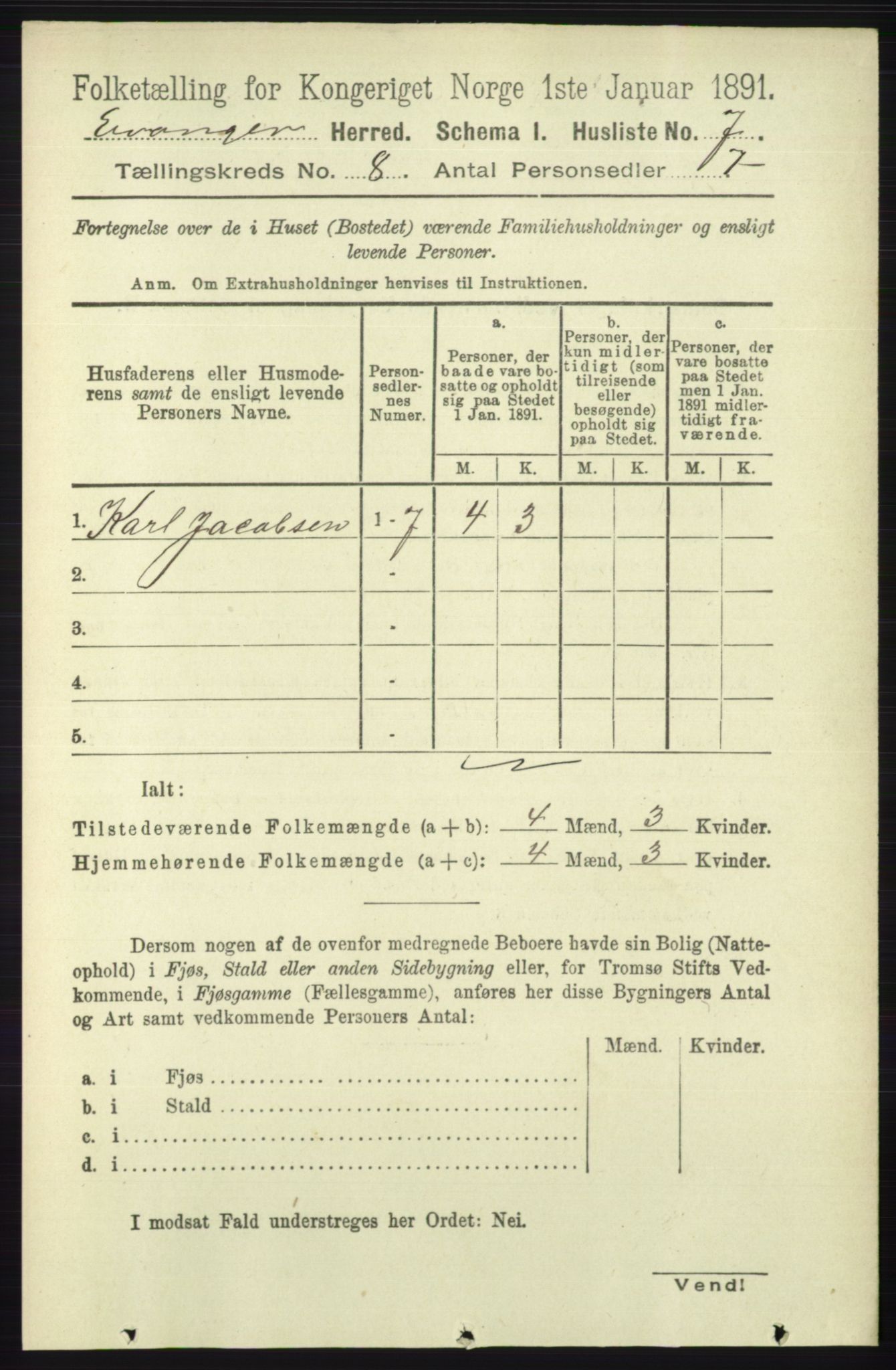 RA, 1891 census for 1237 Evanger, 1891, p. 2253