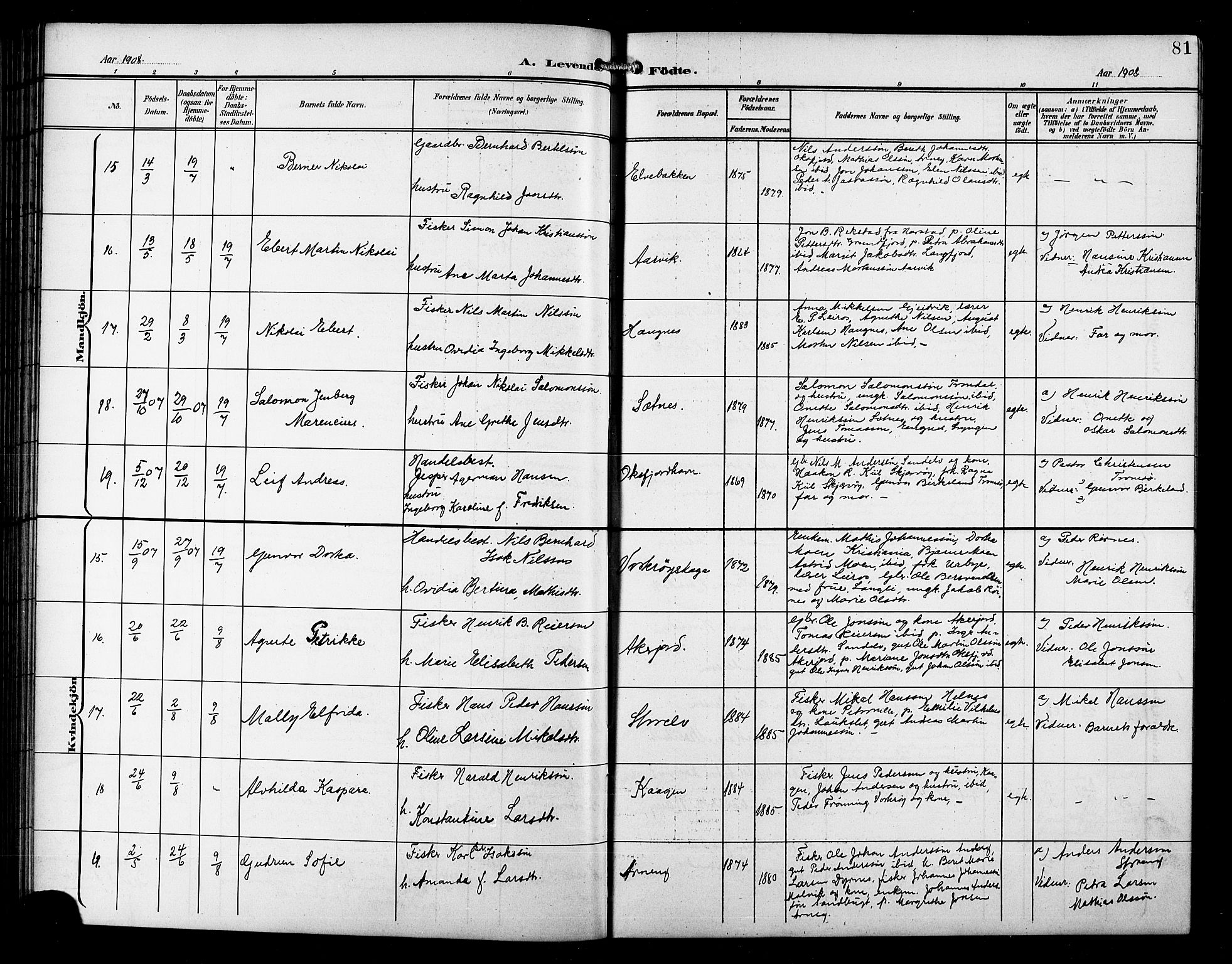 Skjervøy sokneprestkontor, AV/SATØ-S-1300/H/Ha/Hab/L0008klokker: Parish register (copy) no. 8, 1900-1910, p. 81