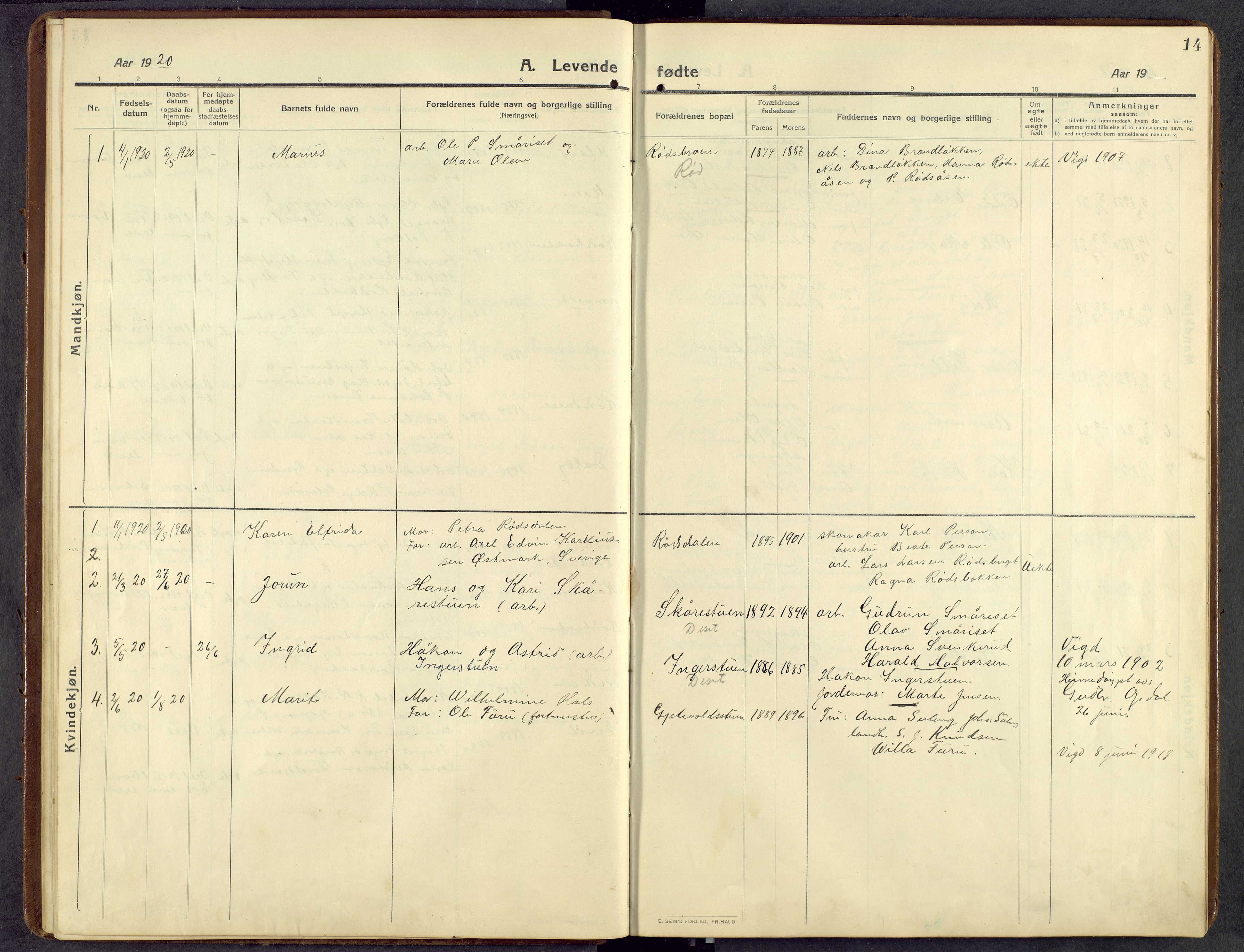 Åmot prestekontor, Hedmark, AV/SAH-PREST-056/H/Ha/Hab/L0014: Parish register (copy) no. 14, 1911-1968, p. 14