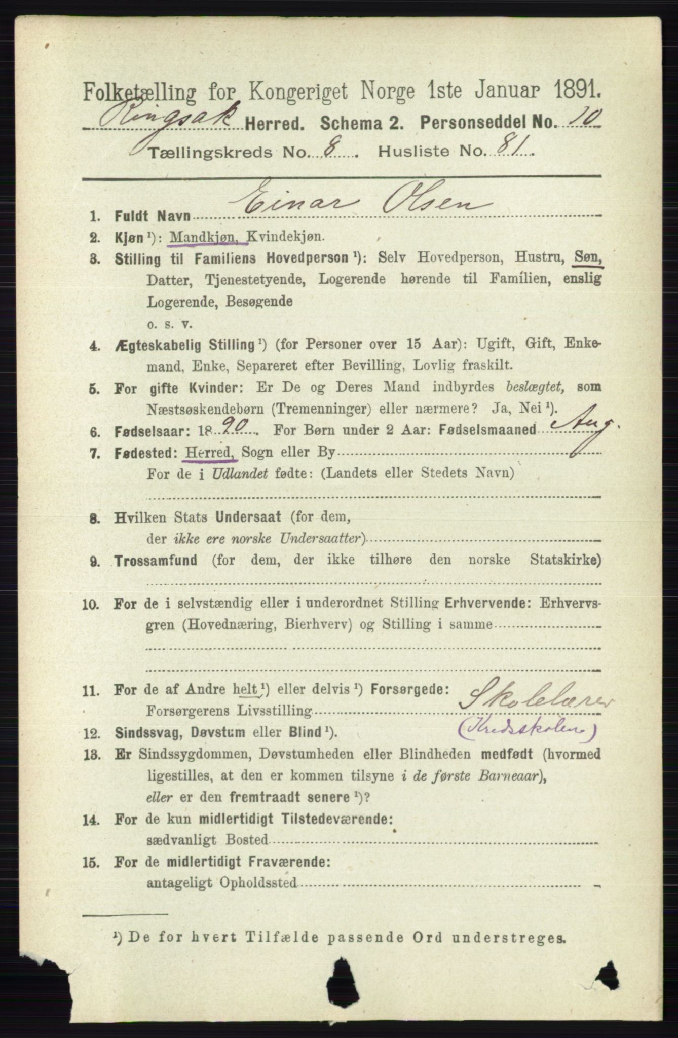 RA, 1891 census for 0412 Ringsaker, 1891, p. 4940