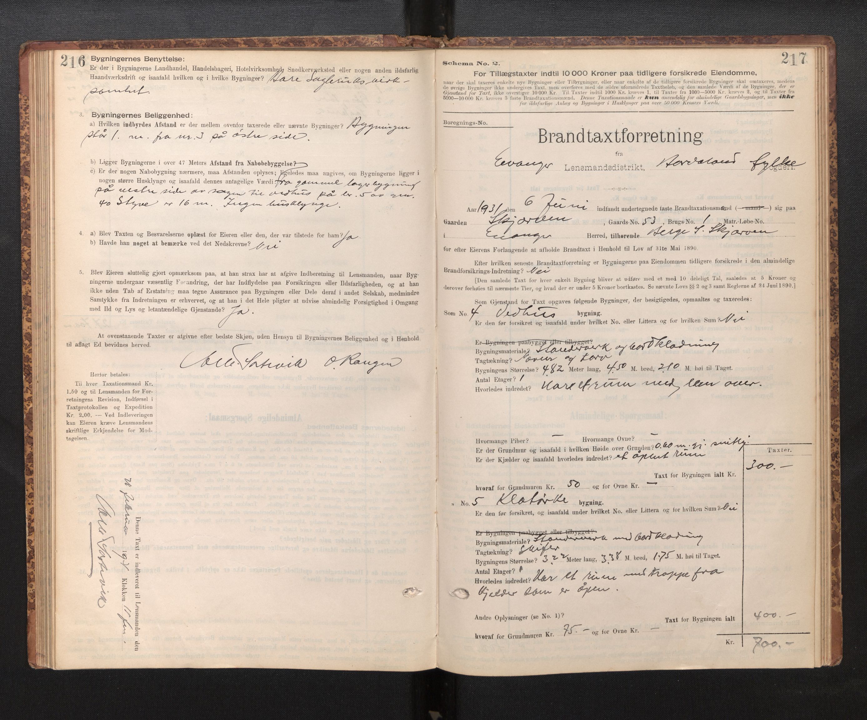 Lensmannen i Evanger, SAB/A-31701/0012/L0005: Branntakstprotokoll, skjematakst, 1895-1935, p. 216-217