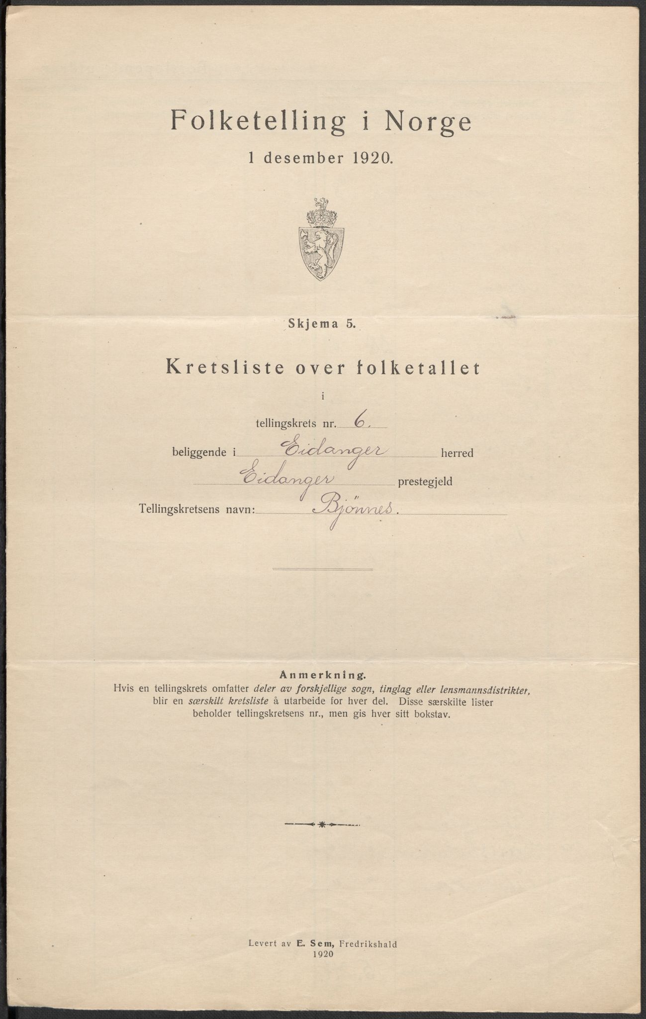 SAKO, 1920 census for Eidanger, 1920, p. 23