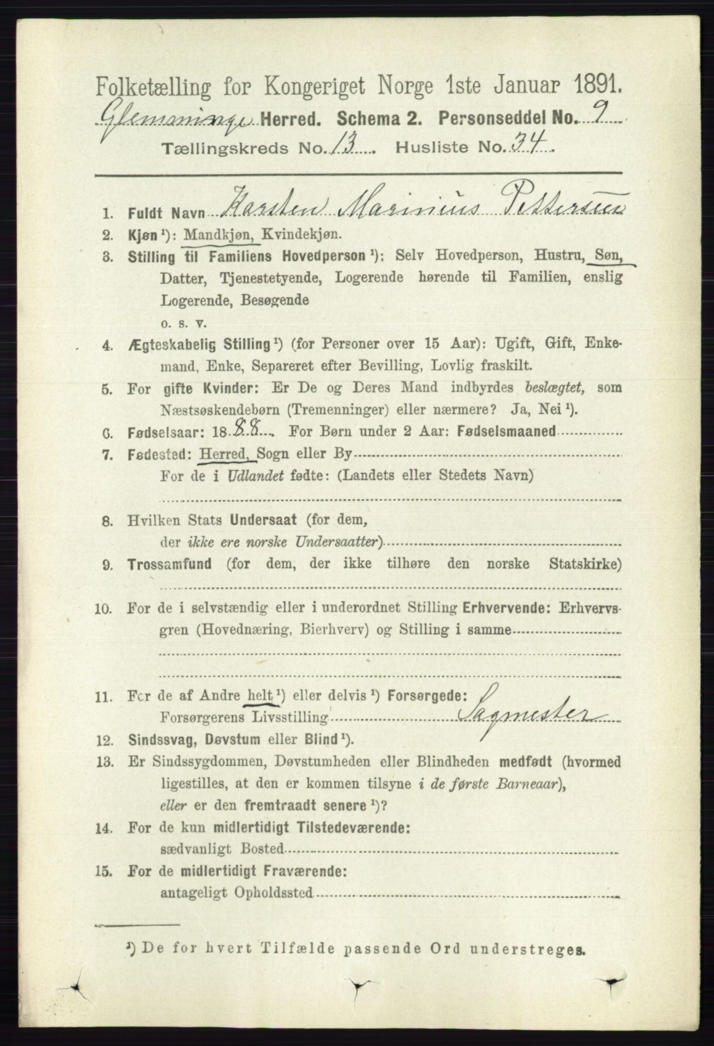 RA, 1891 census for 0132 Glemmen, 1891, p. 11444