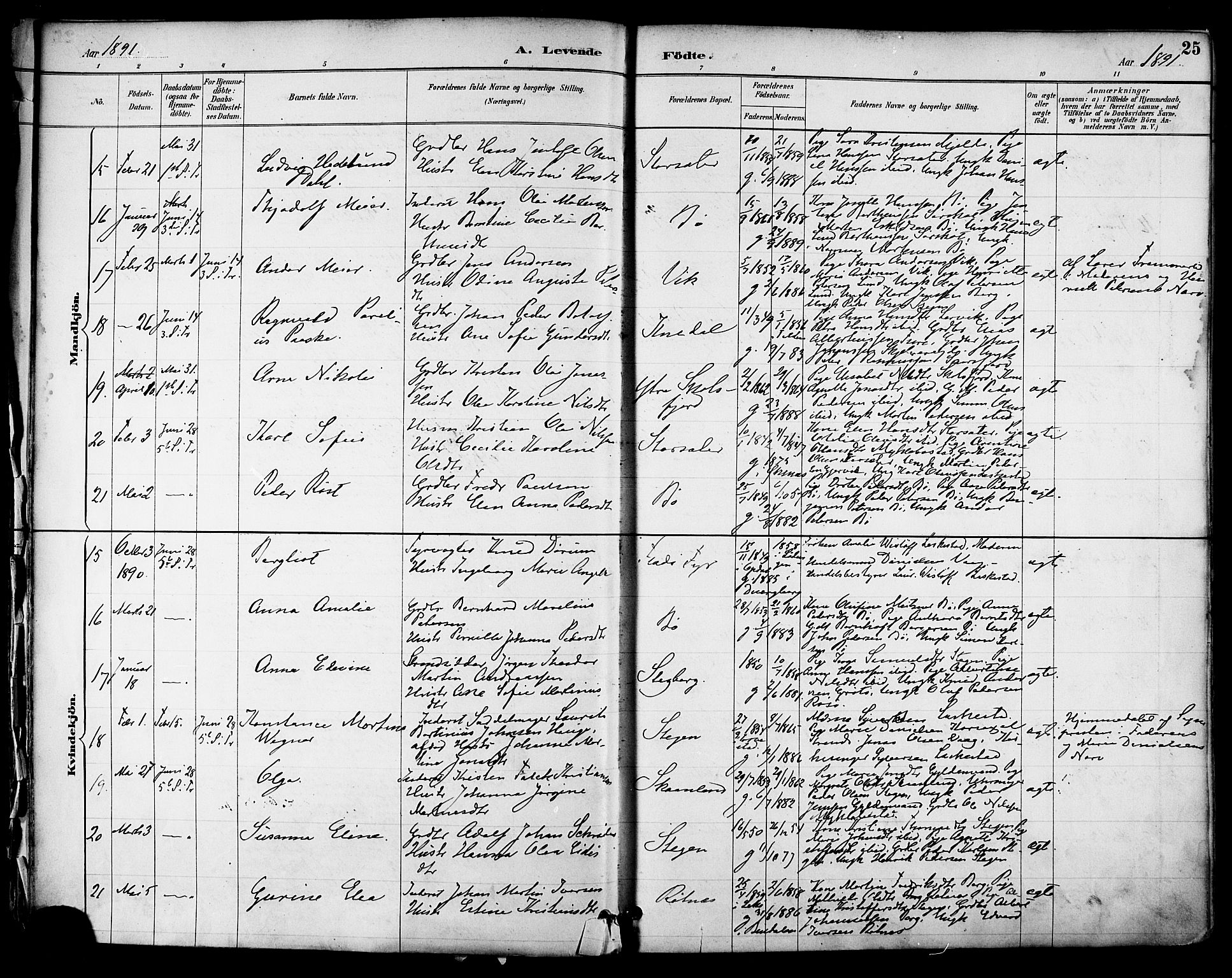 Ministerialprotokoller, klokkerbøker og fødselsregistre - Nordland, AV/SAT-A-1459/855/L0803: Parish register (official) no. 855A11, 1887-1905, p. 25