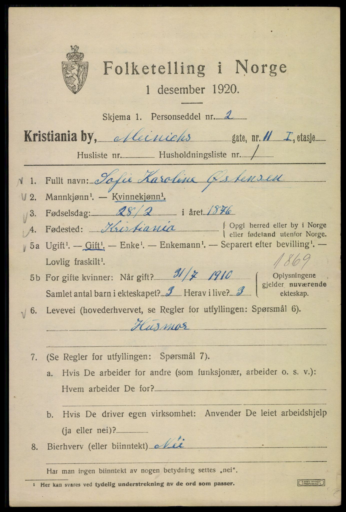 SAO, 1920 census for Kristiania, 1920, p. 393563