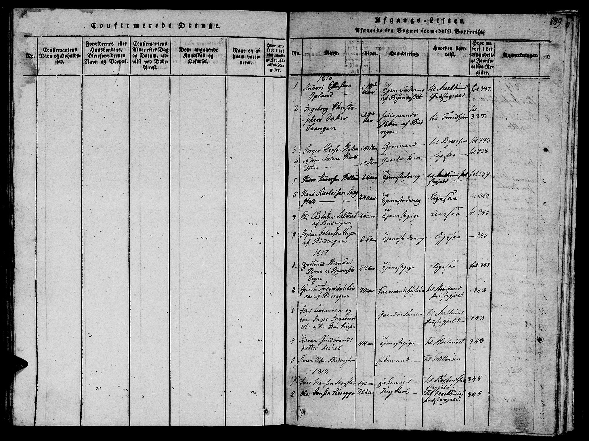 Ministerialprotokoller, klokkerbøker og fødselsregistre - Sør-Trøndelag, SAT/A-1456/612/L0372: Parish register (official) no. 612A06 /1, 1816-1828, p. 289