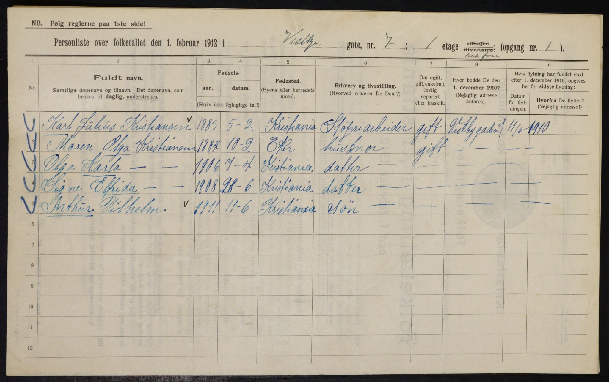 OBA, Municipal Census 1912 for Kristiania, 1912, p. 122306