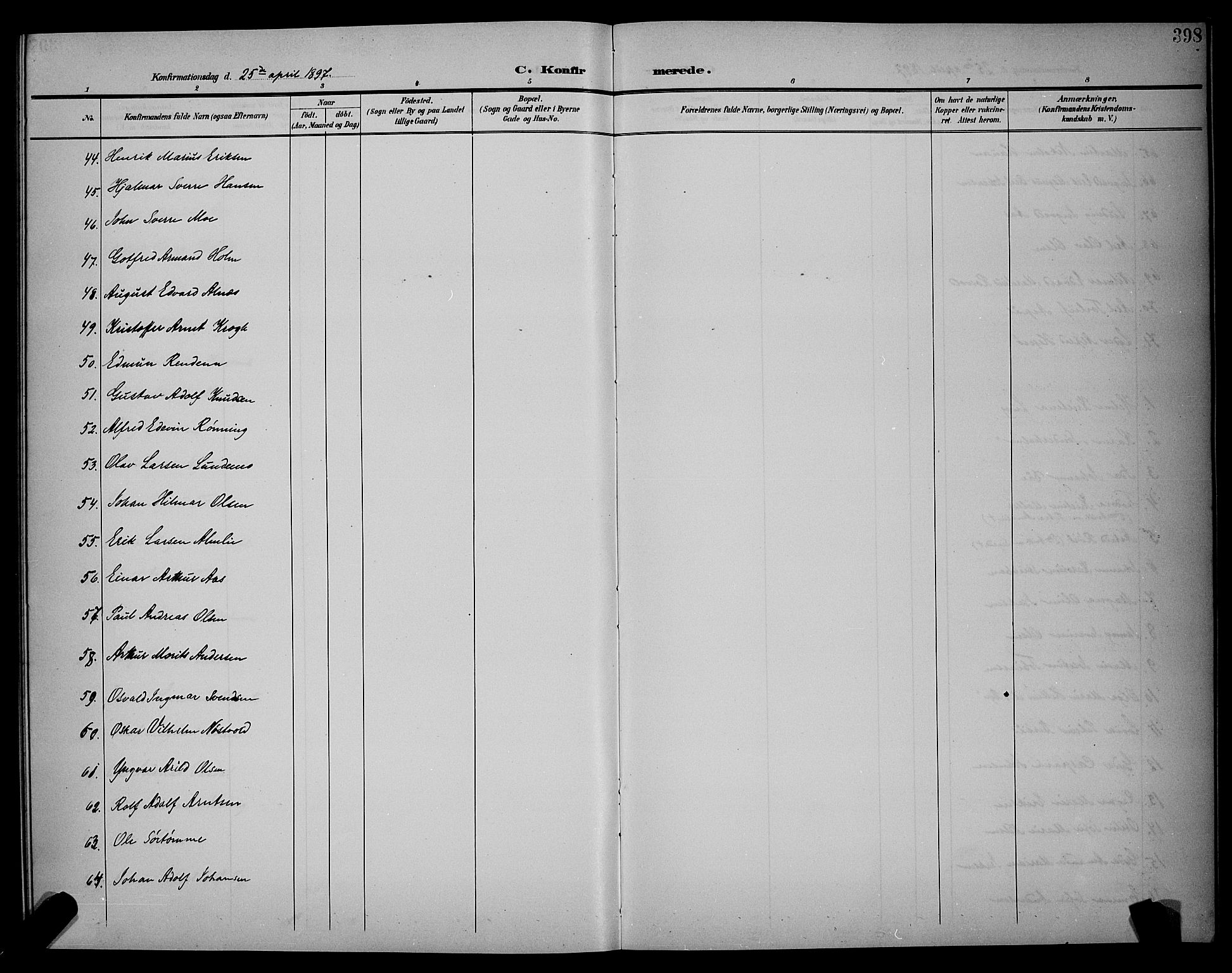 Ministerialprotokoller, klokkerbøker og fødselsregistre - Sør-Trøndelag, AV/SAT-A-1456/604/L0225: Parish register (copy) no. 604C08, 1895-1899, p. 398