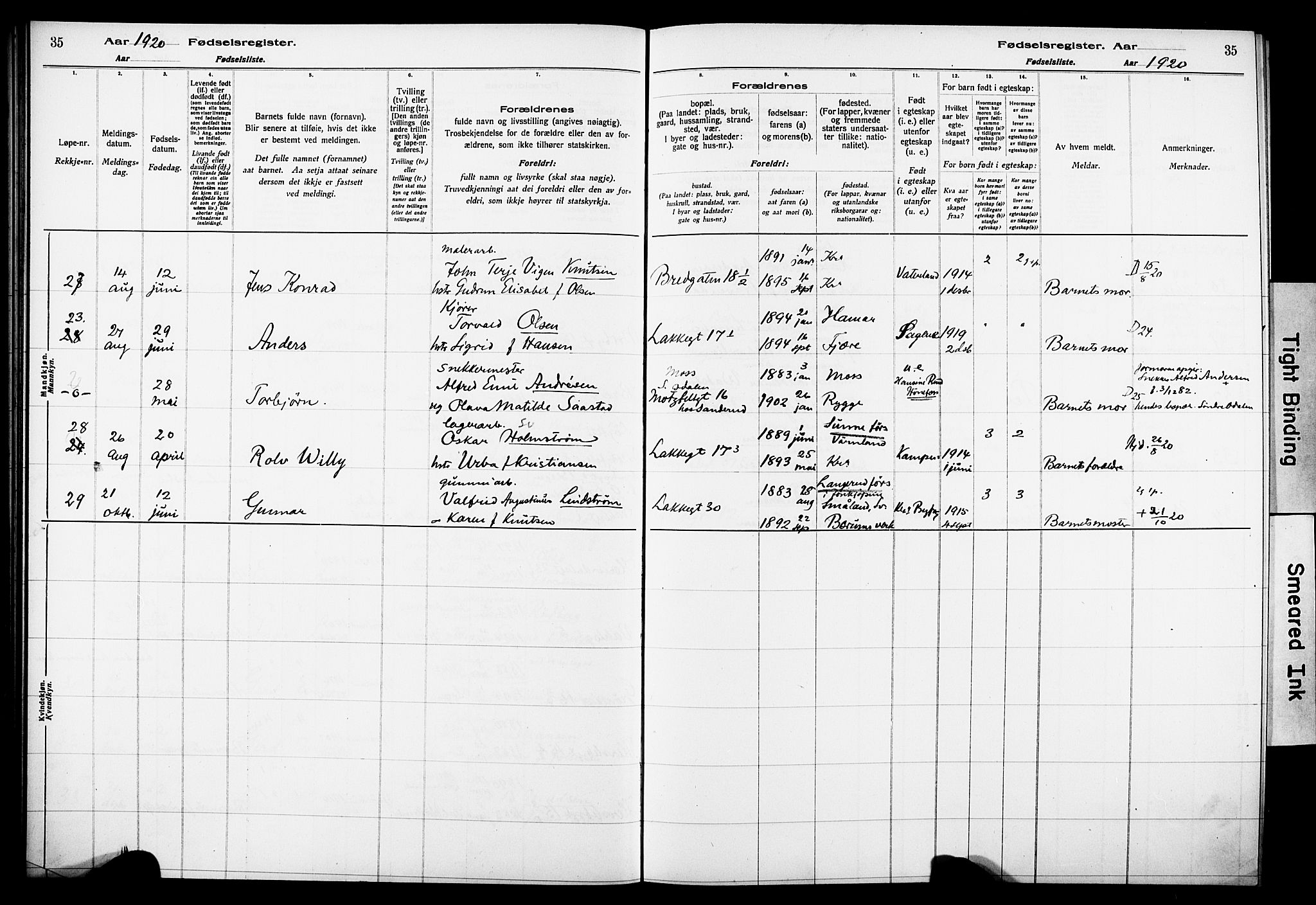 Wexel prestekontor Kirkebøker, AV/SAO-A-10879/J/L0001: Birth register no. 1, 1916-1930, p. 35