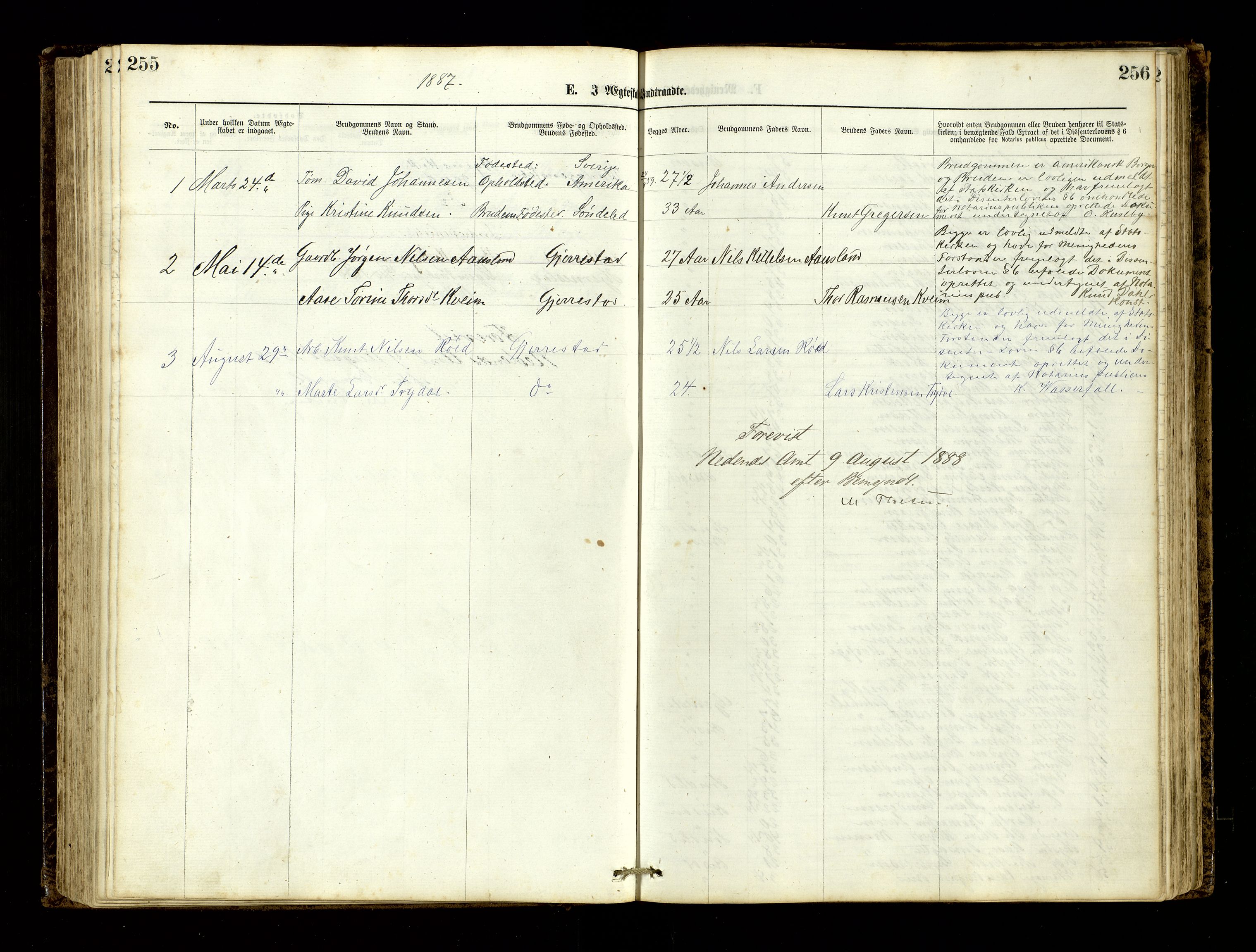 Den evangelisk-lutherske frimenighet, Risør, AV/SAK-1292-0007/F/Fa/L0001: Dissenter register no. F 17, 1877-1892, p. 255-256