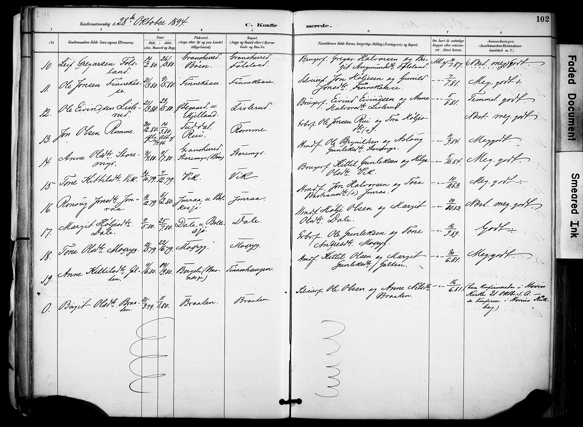 Gransherad kirkebøker, SAKO/A-267/F/Fa/L0005: Parish register (official) no. I 5, 1887-1916, p. 102