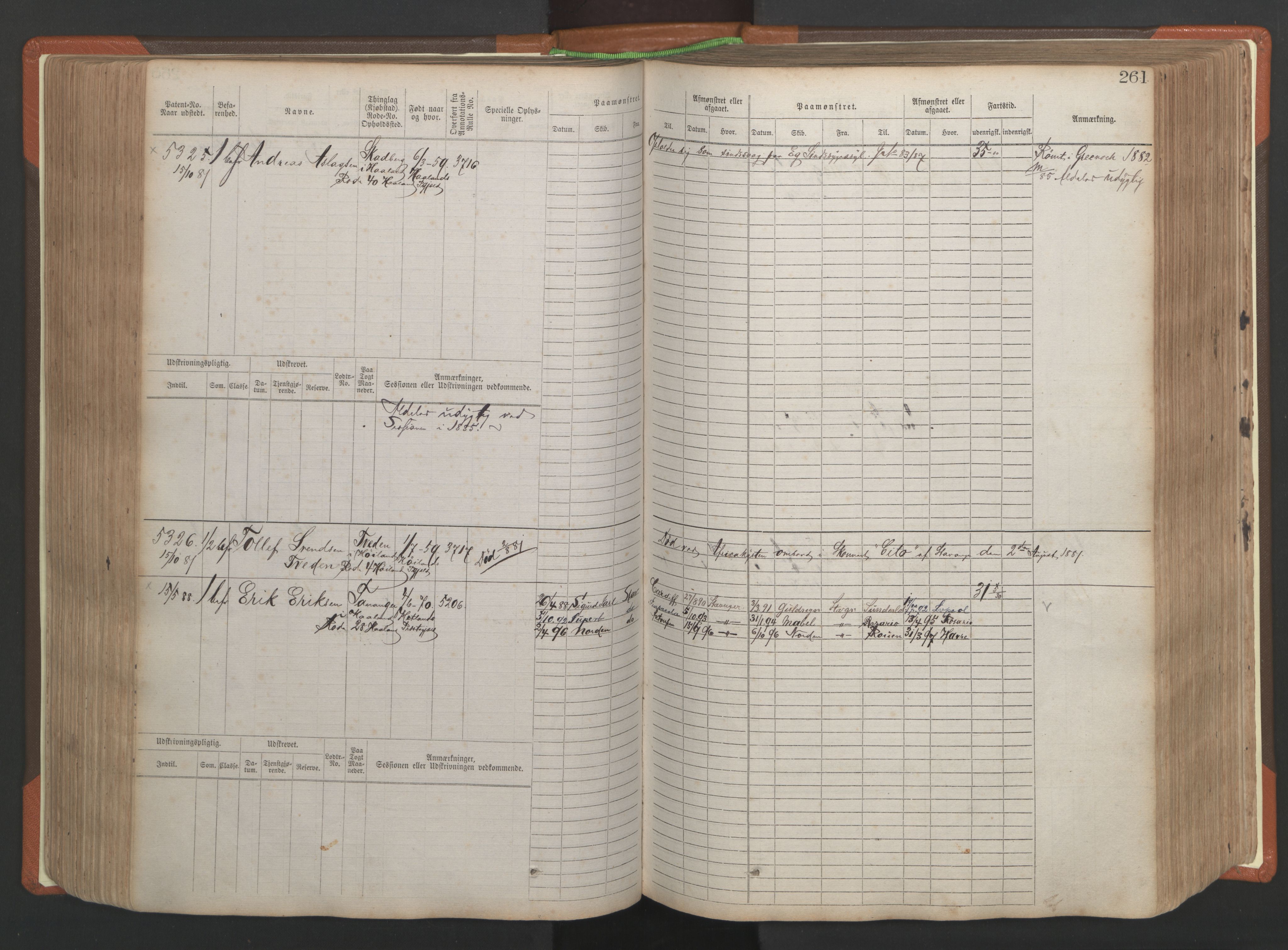 Stavanger sjømannskontor, AV/SAST-A-102006/F/Fb/Fbb/L0009: Sjøfartshovedrulle, patentnr. 4805-6006, 1879-1887, p. 267