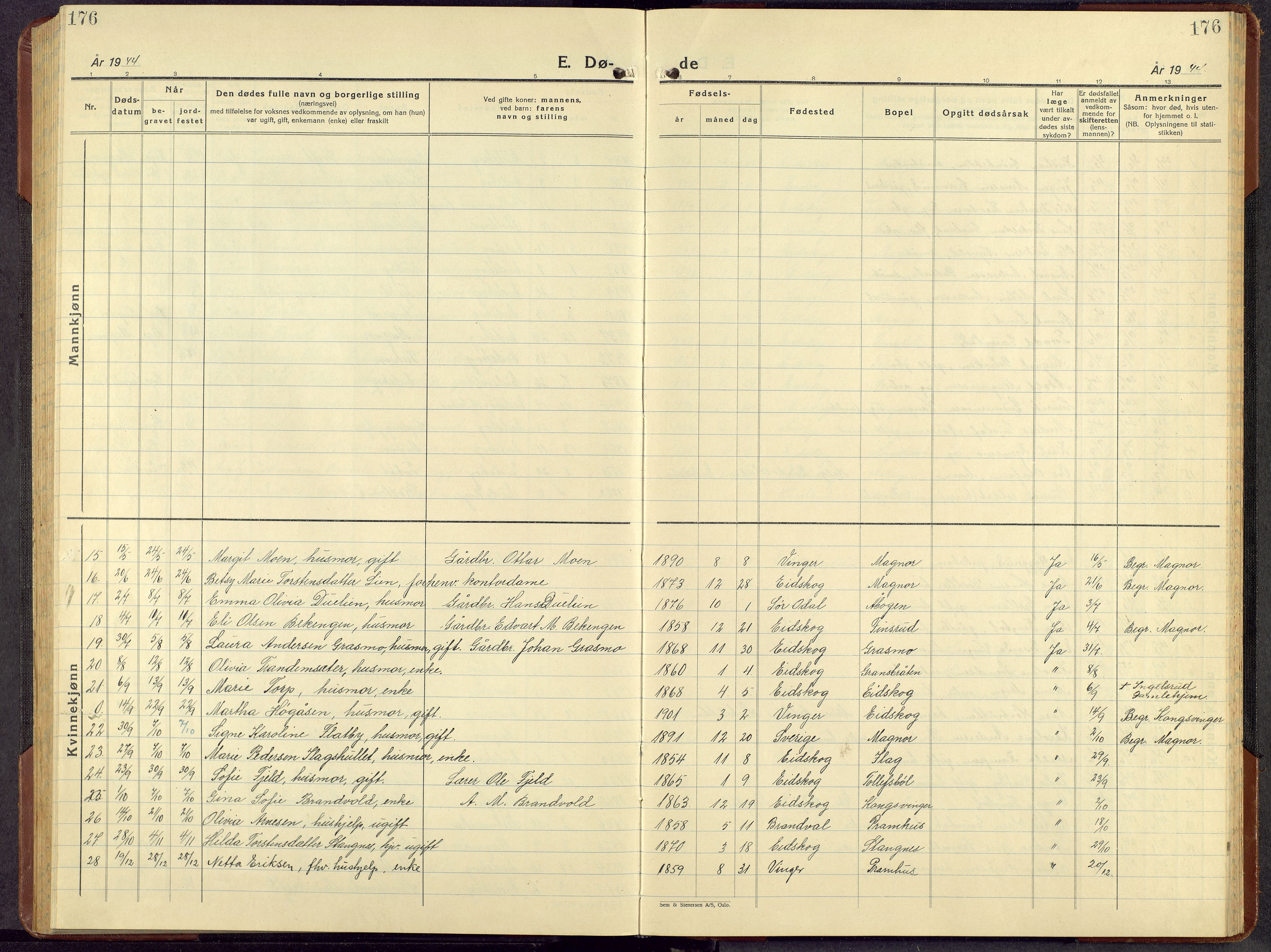 Eidskog prestekontor, AV/SAH-PREST-026/H/Ha/Hab/L0008: Parish register (copy) no. 8, 1938-1959, p. 176