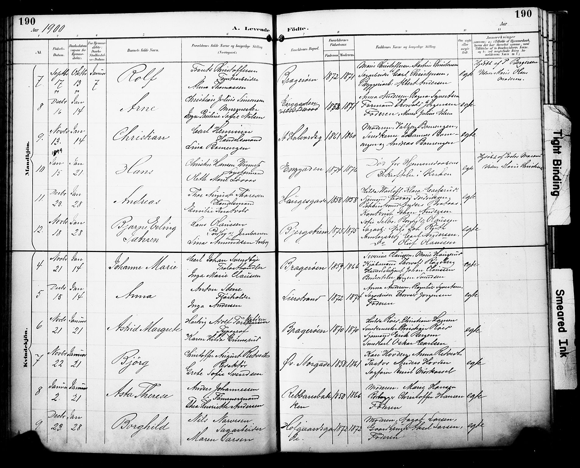 Bragernes kirkebøker, SAKO/A-6/F/Fb/L0008: Parish register (official) no. II 8, 1894-1902, p. 190