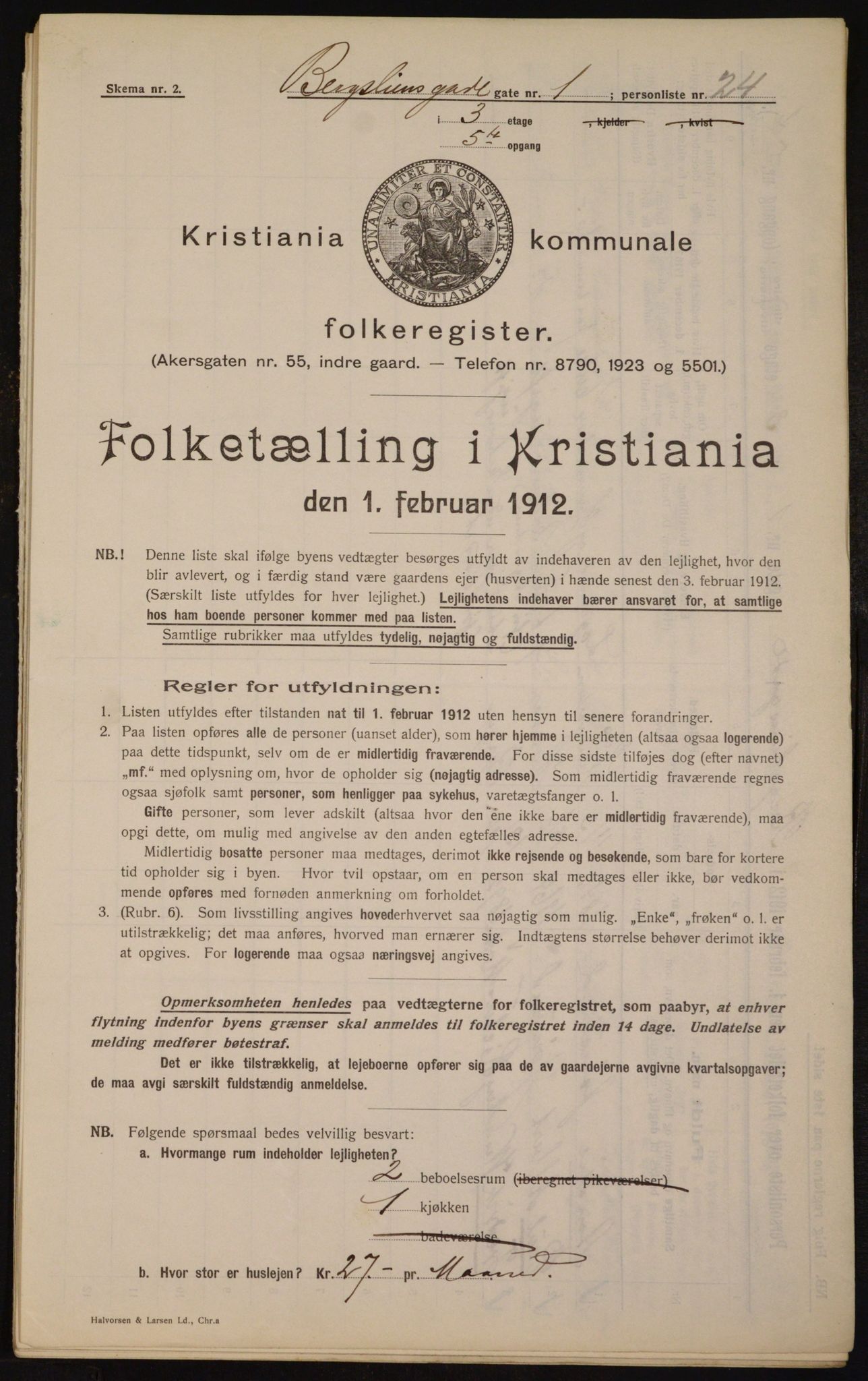 OBA, Municipal Census 1912 for Kristiania, 1912, p. 4007