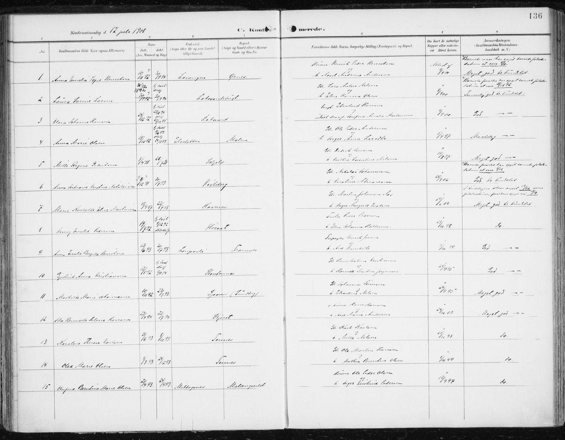 Balsfjord sokneprestembete, SATØ/S-1303/G/Ga/L0006kirke: Parish register (official) no. 6, 1897-1909, p. 136