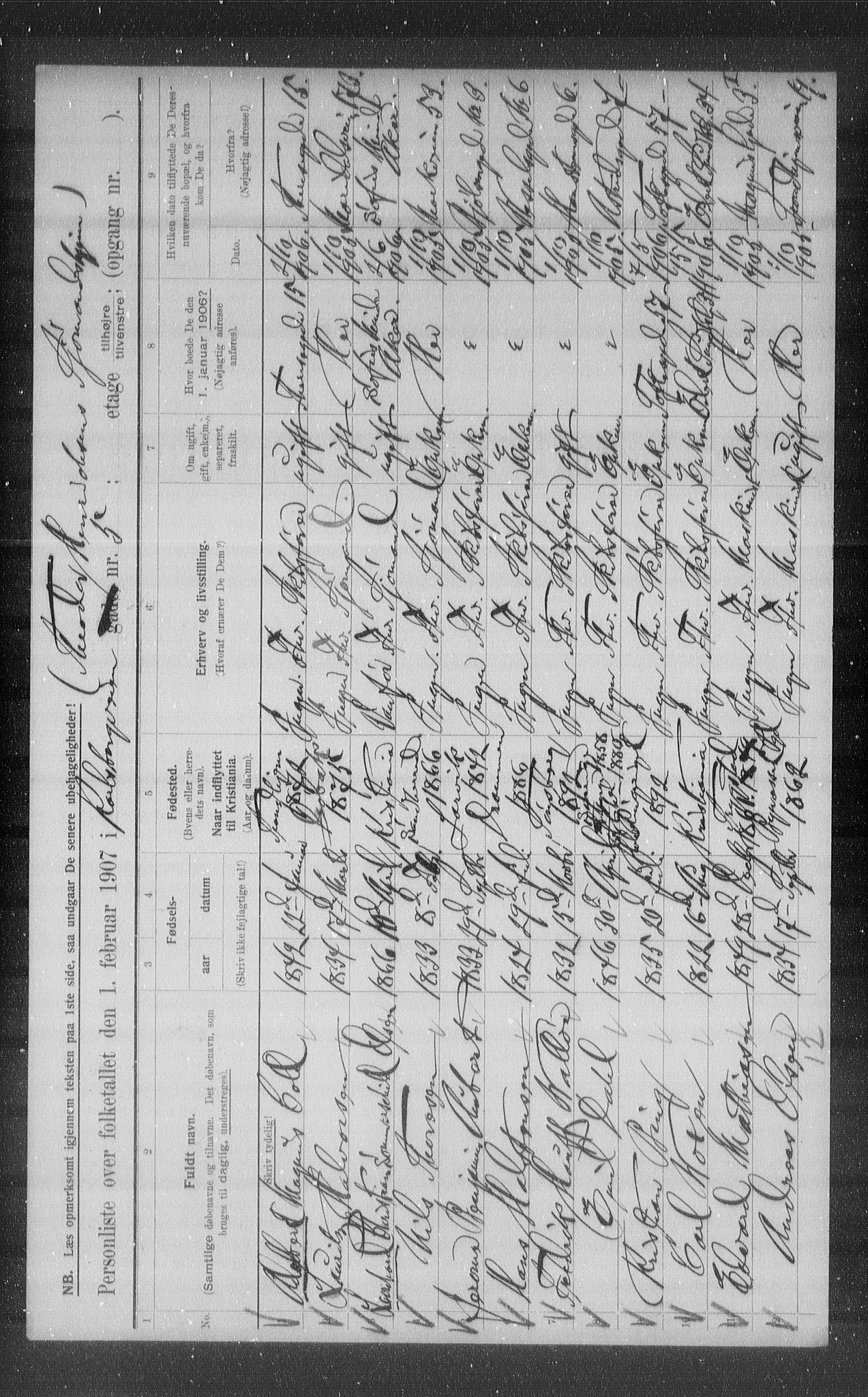 OBA, Municipal Census 1907 for Kristiania, 1907, p. 24968