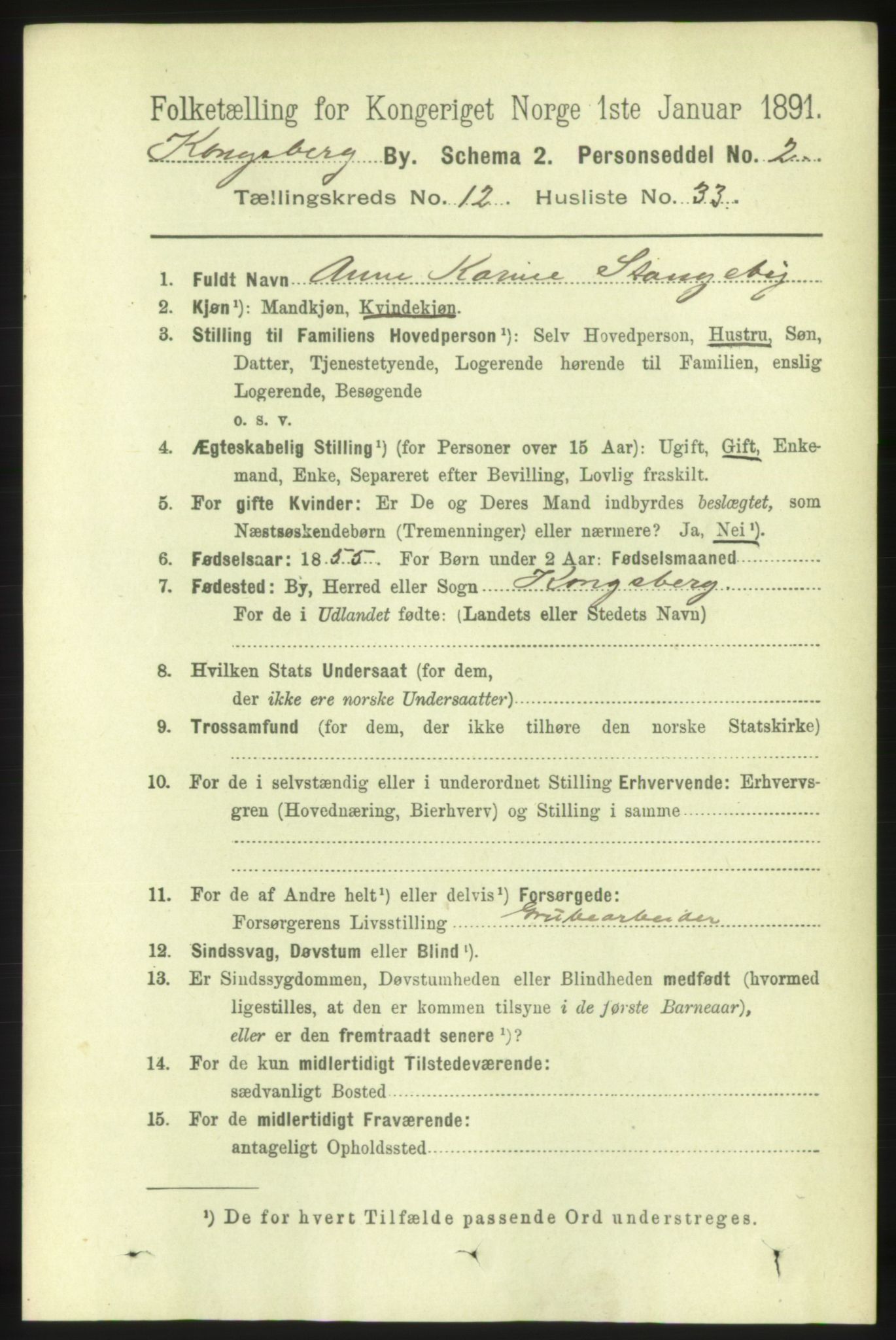 RA, 1891 census for 0604 Kongsberg, 1891, p. 7091