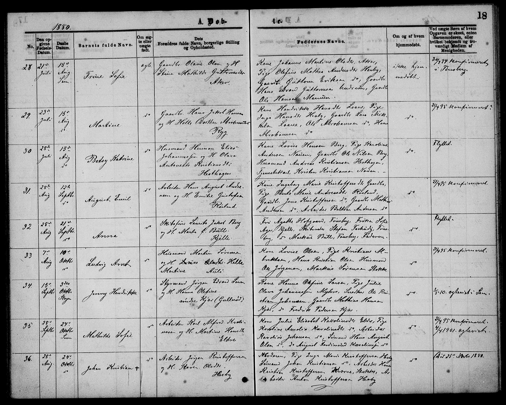Sem kirkebøker, AV/SAKO-A-5/G/Ga/L0005: Parish register (copy) no. I 5, 1877-1889, p. 18