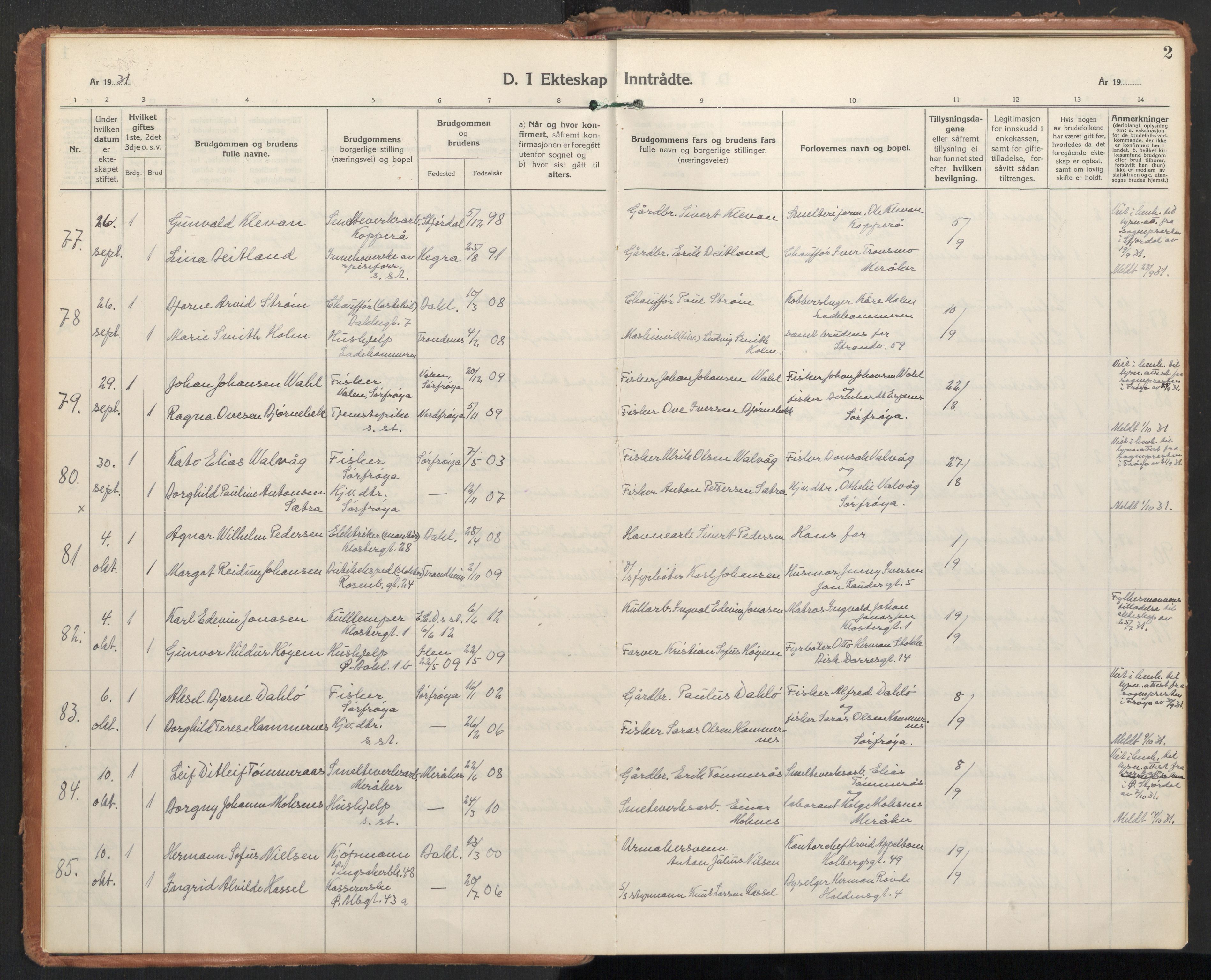 Ministerialprotokoller, klokkerbøker og fødselsregistre - Sør-Trøndelag, SAT/A-1456/604/L0209: Parish register (official) no. 604A29, 1931-1945, p. 2