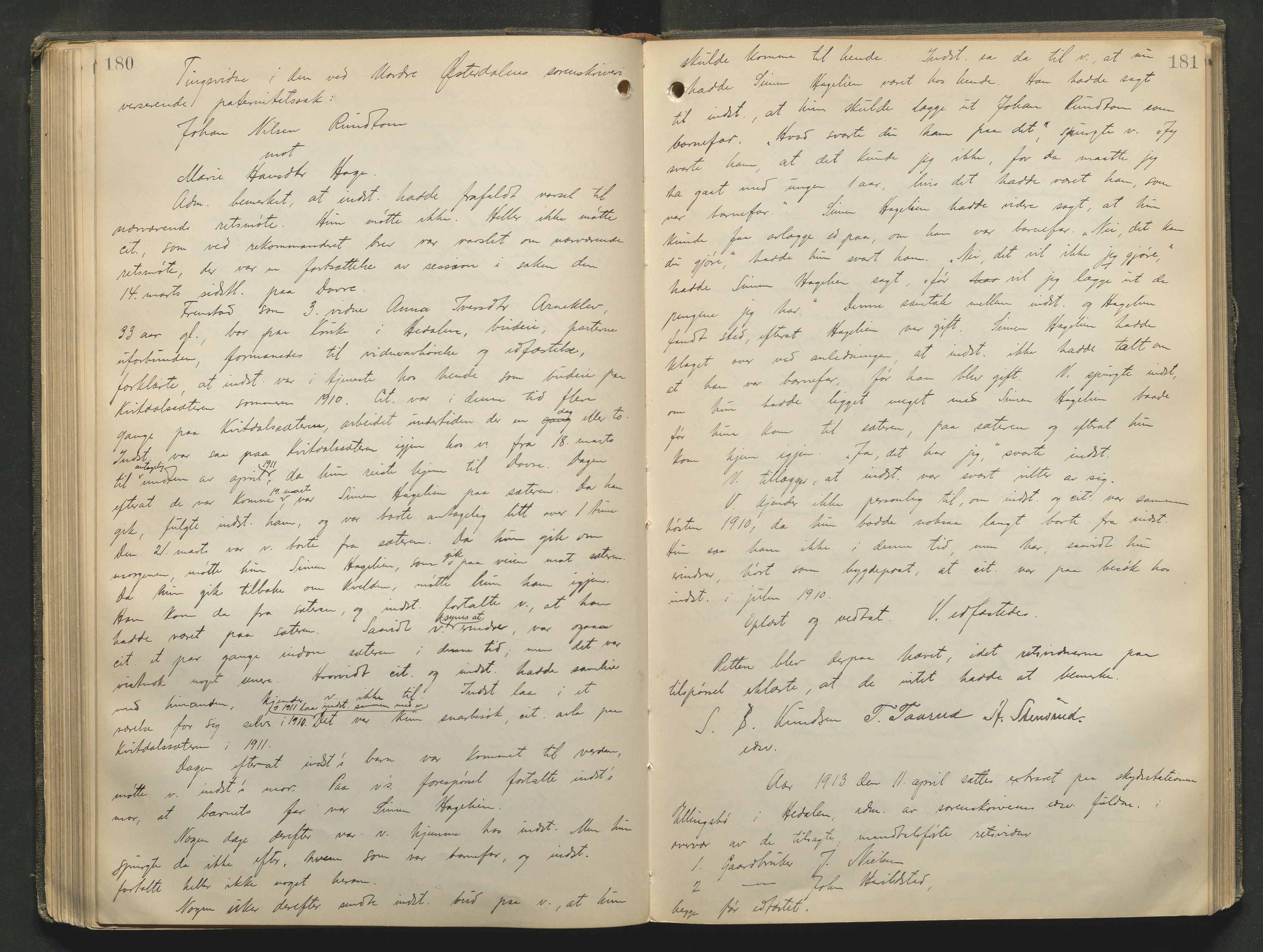 Nord-Gudbrandsdal tingrett, AV/SAH-TING-002/G/Gc/Gcb/L0009: Ekstrarettsprotokoll for åstedssaker, 1910-1913, p. 180-181