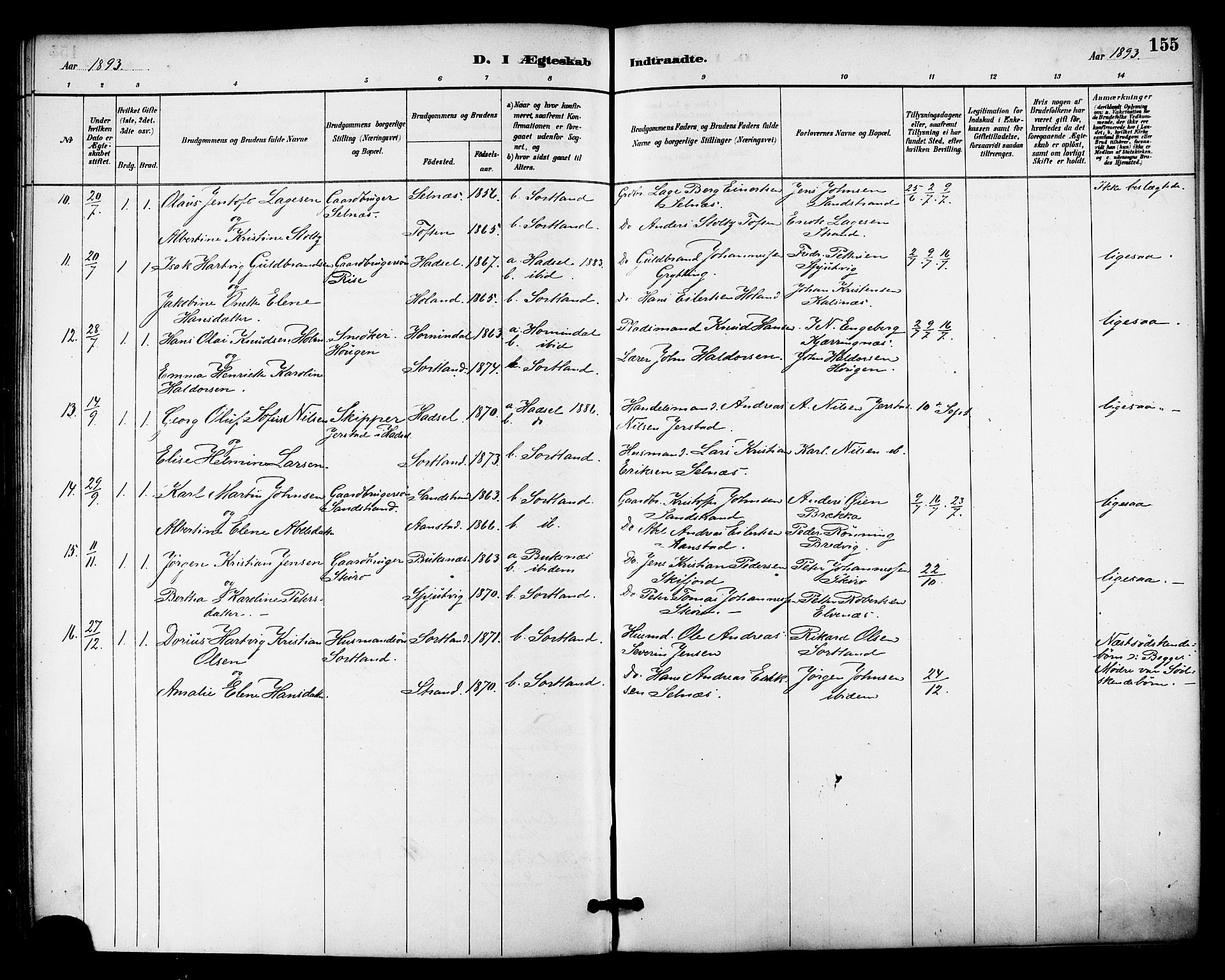 Ministerialprotokoller, klokkerbøker og fødselsregistre - Nordland, AV/SAT-A-1459/895/L1371: Parish register (official) no. 895A06, 1885-1894, p. 155