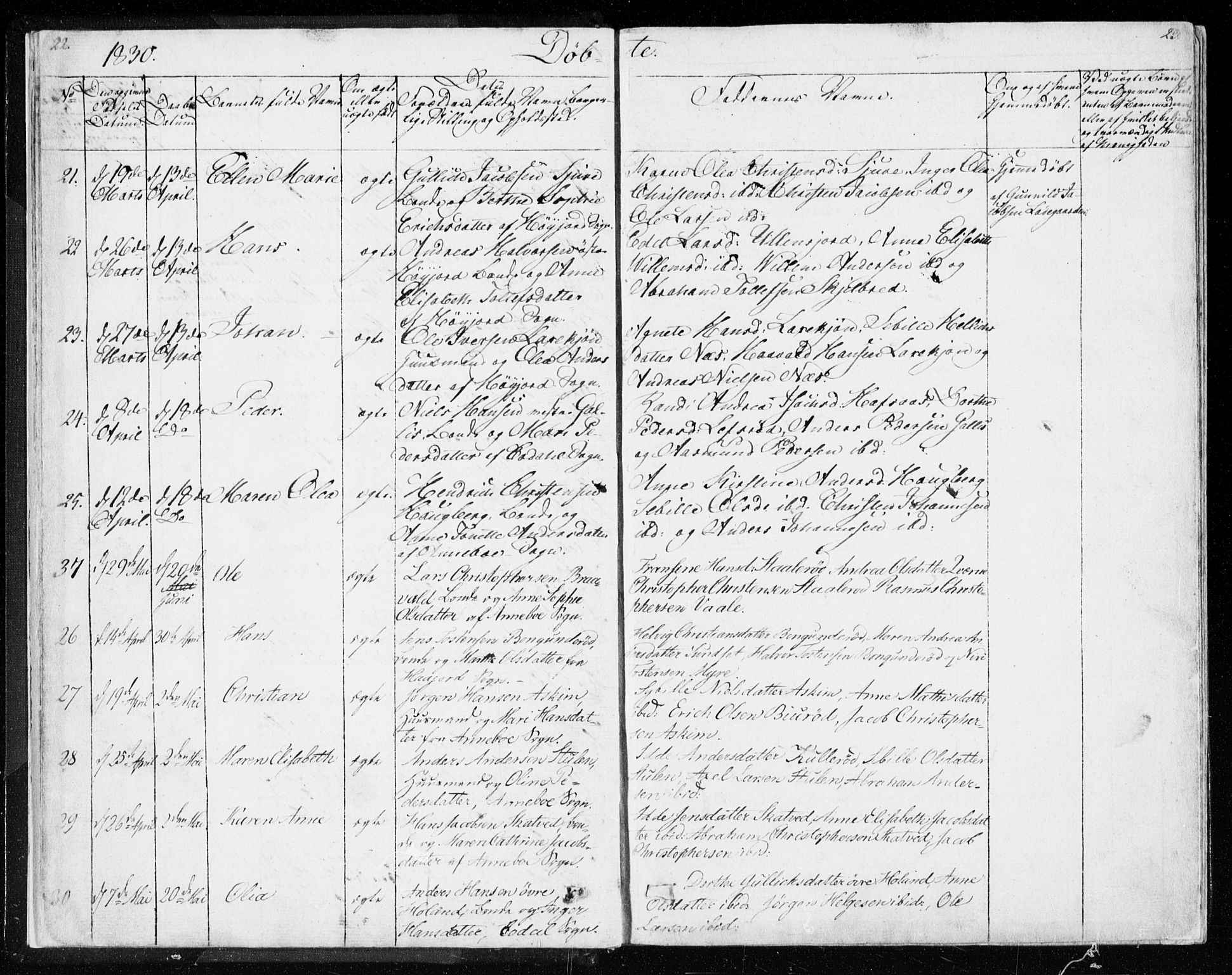 Andebu kirkebøker, AV/SAKO-A-336/F/Fa/L0004: Parish register (official) no. I 4, 1829-1856, p. 22-23