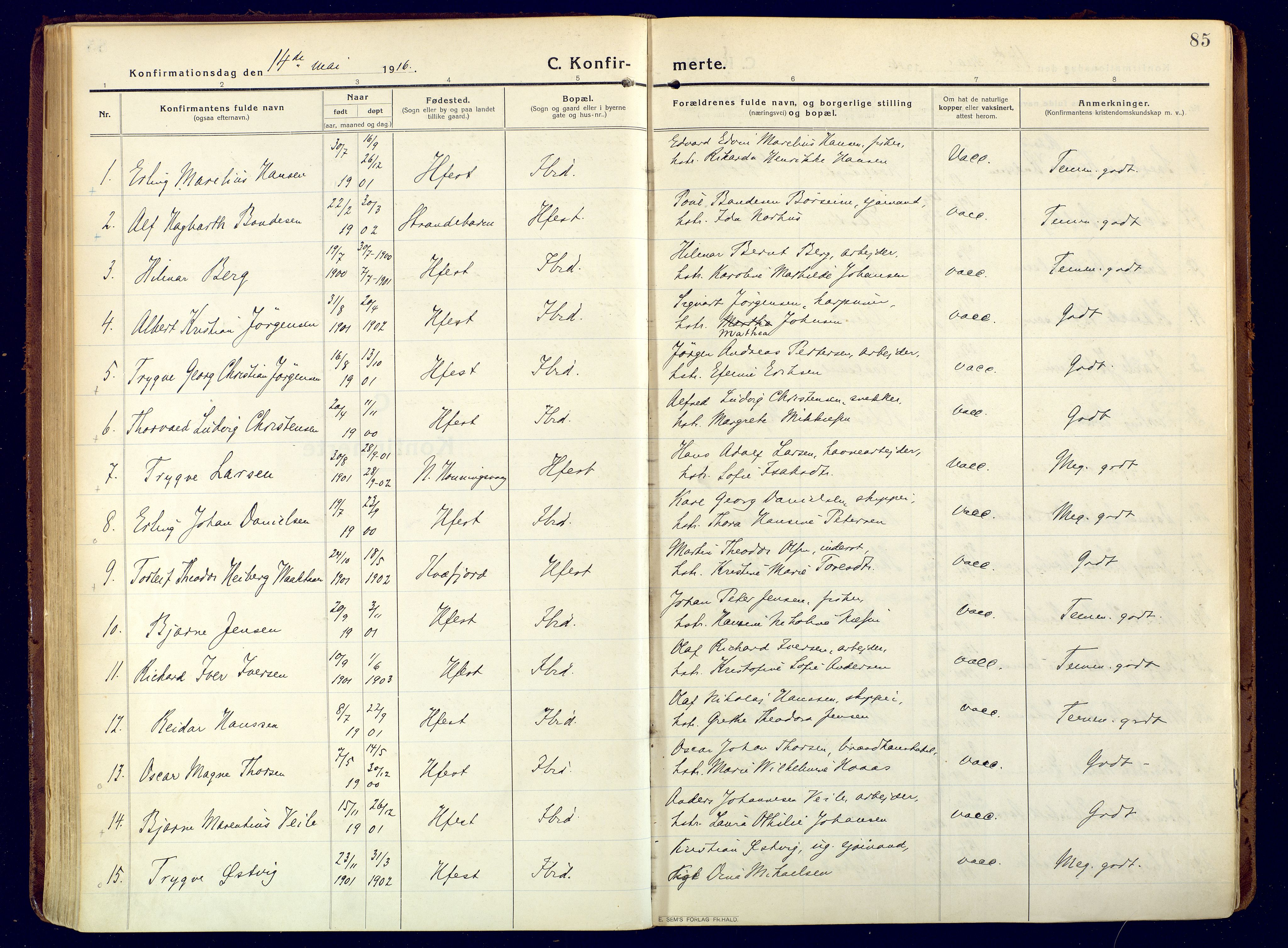 Hammerfest sokneprestkontor, SATØ/S-1347/H/Ha/L0015.kirke: Parish register (official) no. 15, 1916-1923, p. 85