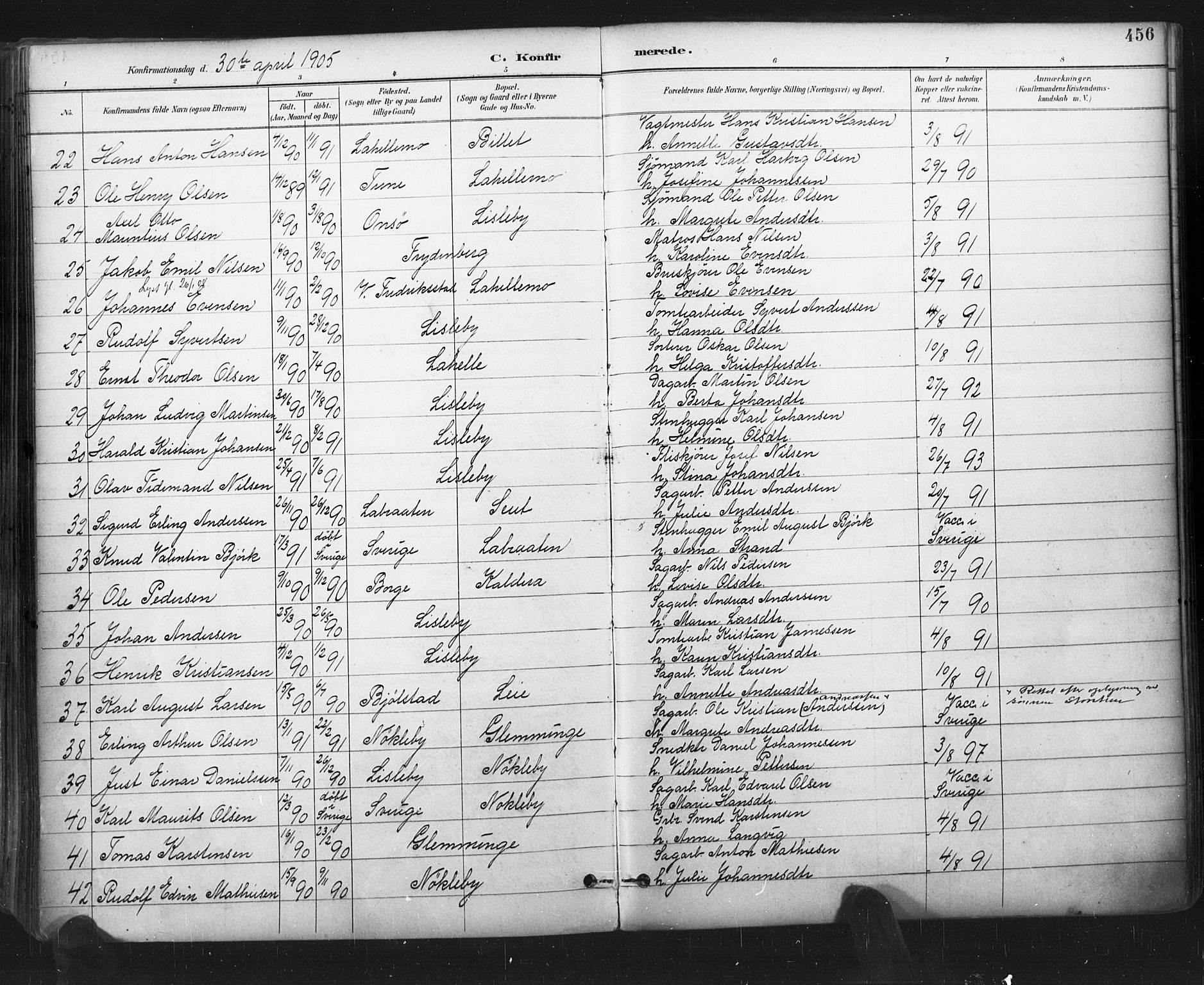 Glemmen prestekontor Kirkebøker, SAO/A-10908/F/Fa/L0013: Parish register (official) no. 13, 1892-1907, p. 456