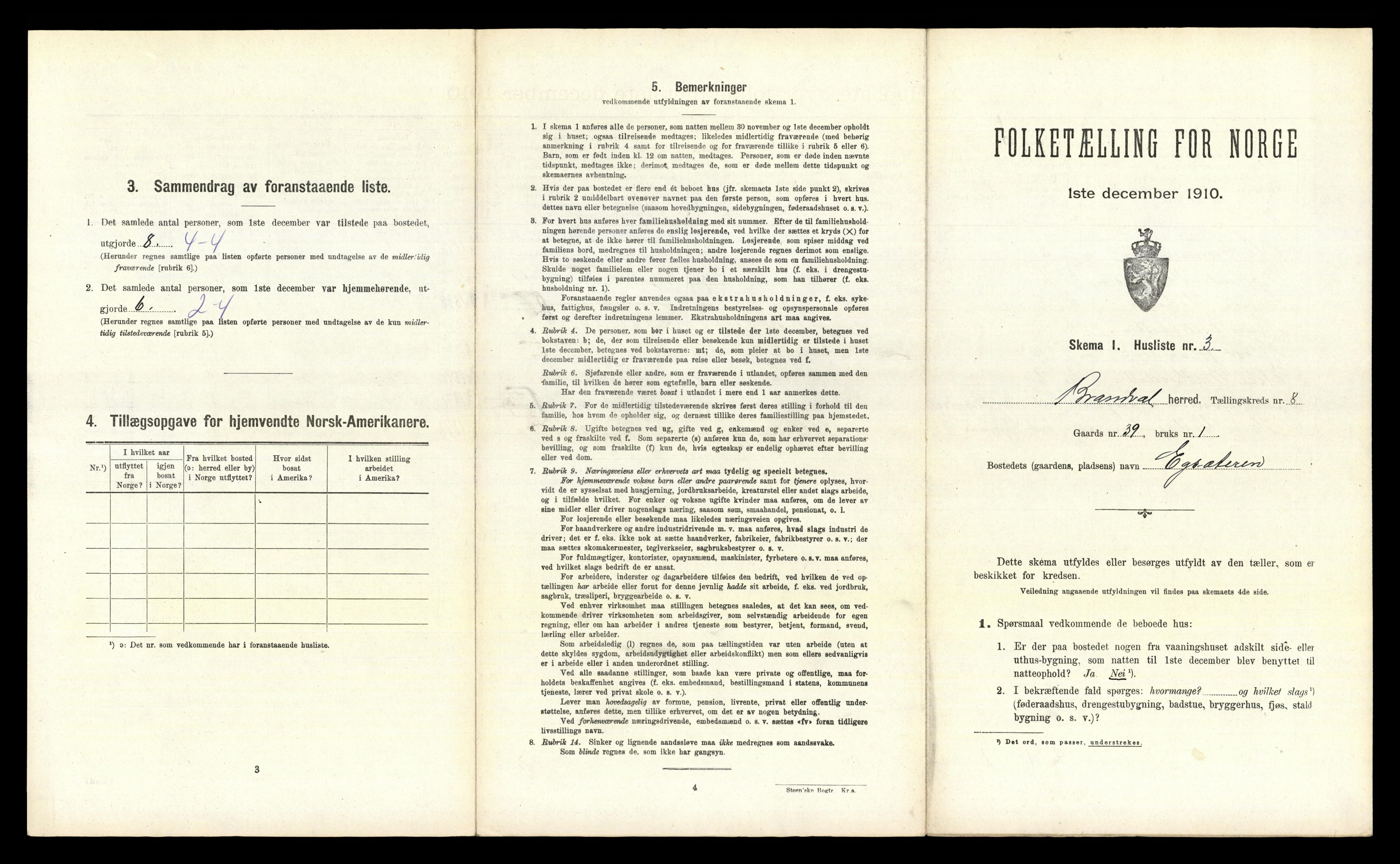 RA, 1910 census for Brandval, 1910, p. 1153