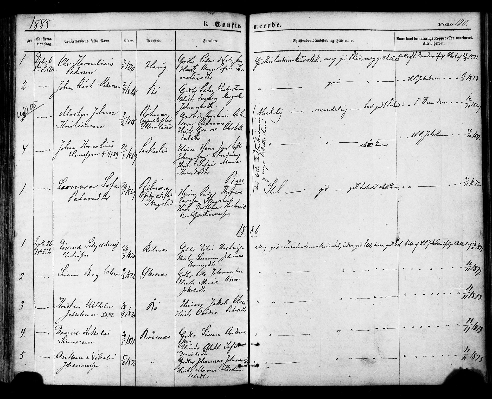 Ministerialprotokoller, klokkerbøker og fødselsregistre - Nordland, AV/SAT-A-1459/855/L0802: Parish register (official) no. 855A10, 1875-1886, p. 180