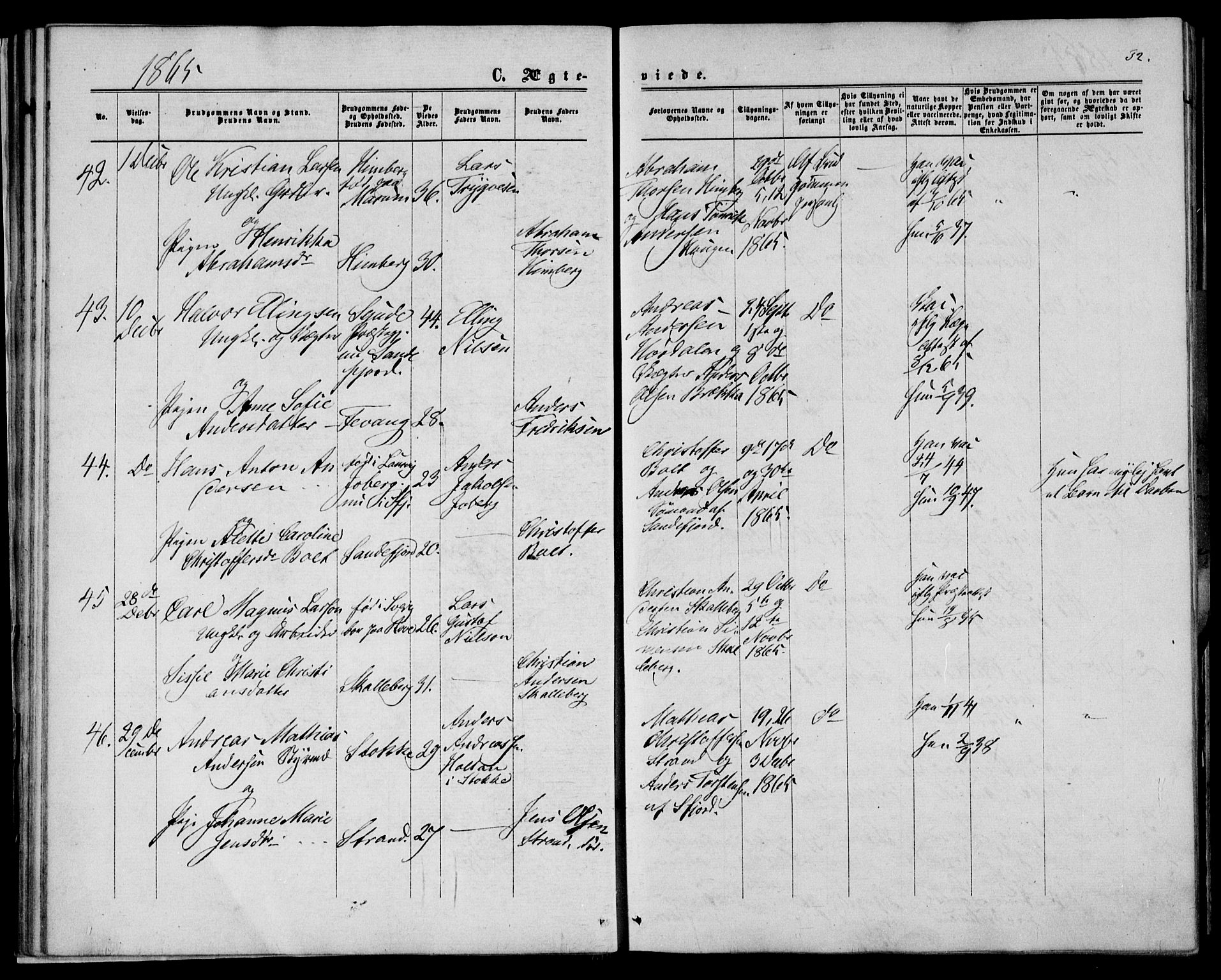 Sandar kirkebøker, SAKO/A-243/F/Fa/L0009: Parish register (official) no. 9, 1862-1871, p. 32
