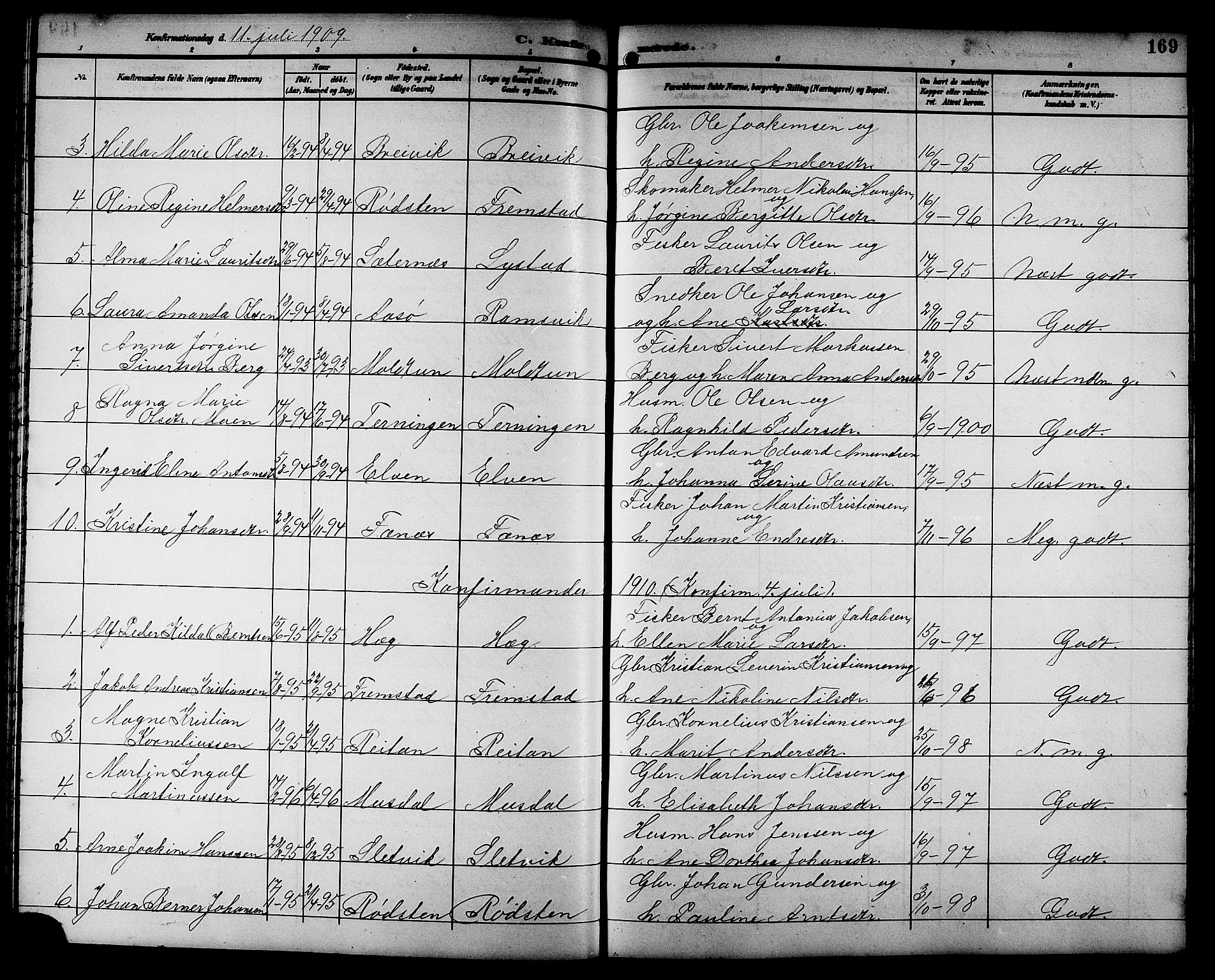 Ministerialprotokoller, klokkerbøker og fødselsregistre - Sør-Trøndelag, SAT/A-1456/662/L0757: Parish register (copy) no. 662C02, 1892-1918, p. 169