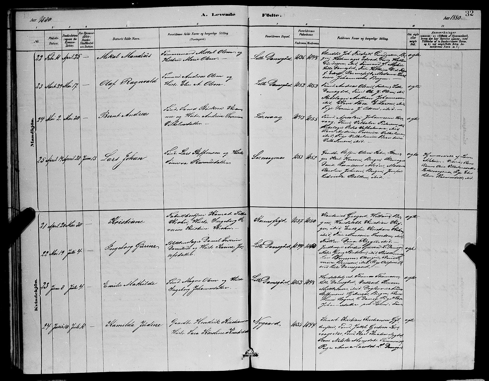 Laksevåg Sokneprestembete, AV/SAB-A-76501/H/Ha/Hab/Haba/L0002: Parish register (copy) no. A 2, 1877-1887, p. 32