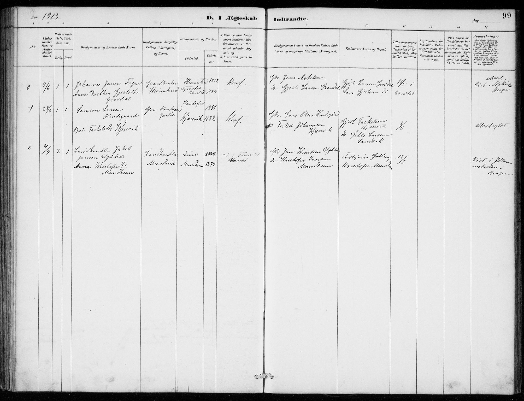 Strandebarm sokneprestembete, AV/SAB-A-78401/H/Hab: Parish register (copy) no. C  1, 1891-1913, p. 99