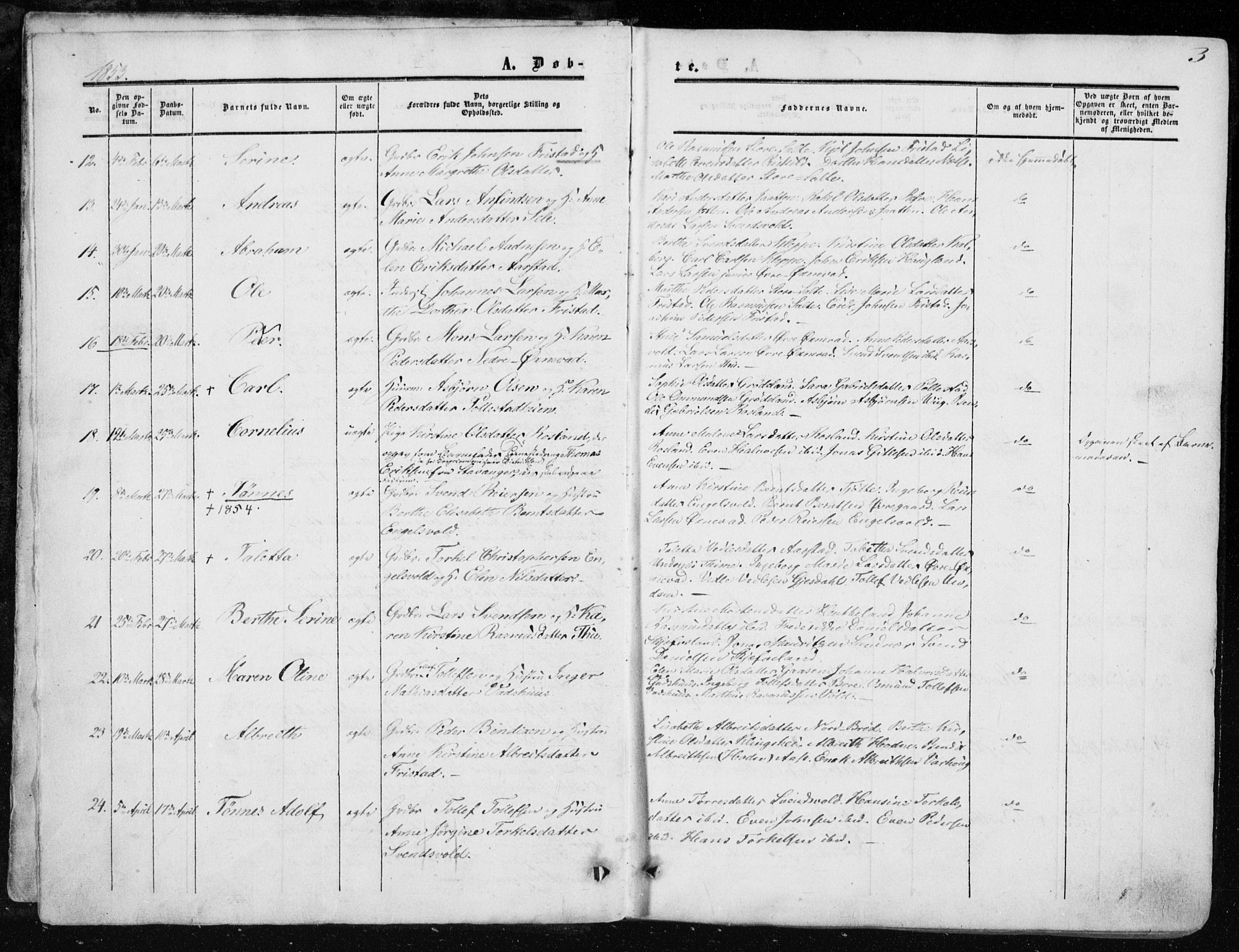 Klepp sokneprestkontor, AV/SAST-A-101803/001/3/30BA/L0005: Parish register (official) no. A 5, 1853-1870, p. 3