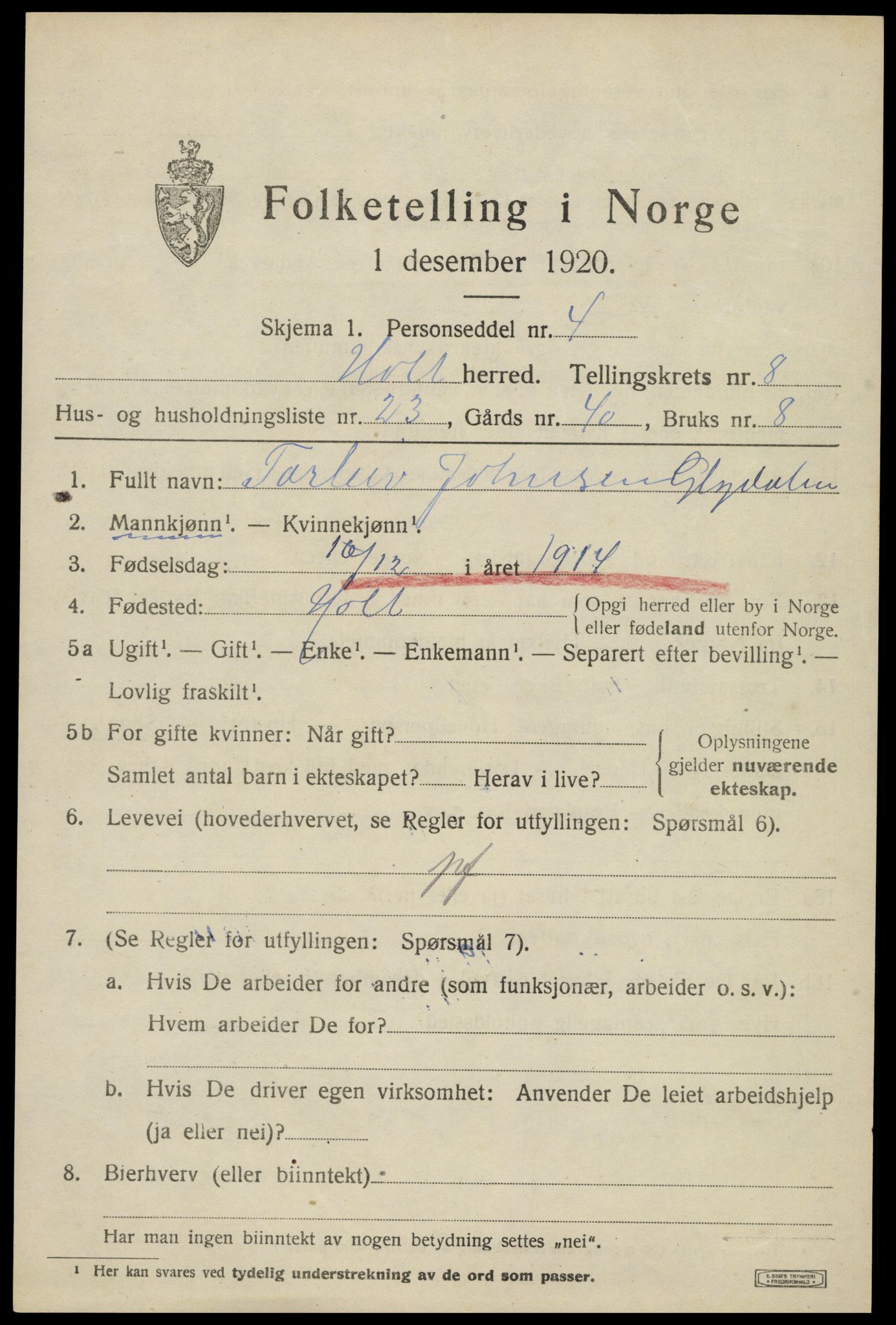 SAK, 1920 census for Holt, 1920, p. 5200