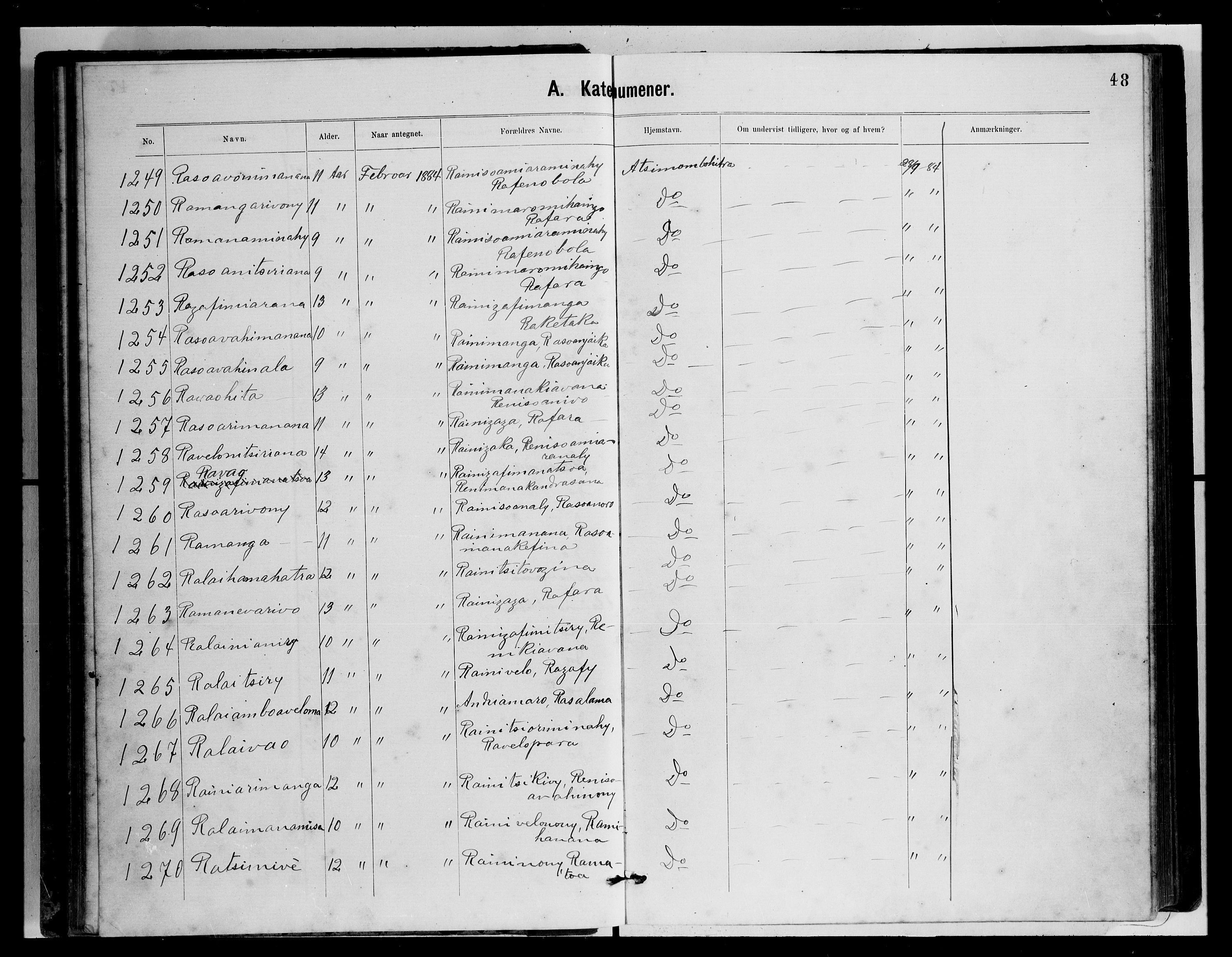 Archives FLM/NMS, Madagaskar, VID/MA-A-1163/D/Db/L0269: Parish register (official) no. 1, 1867-1884, p. 48