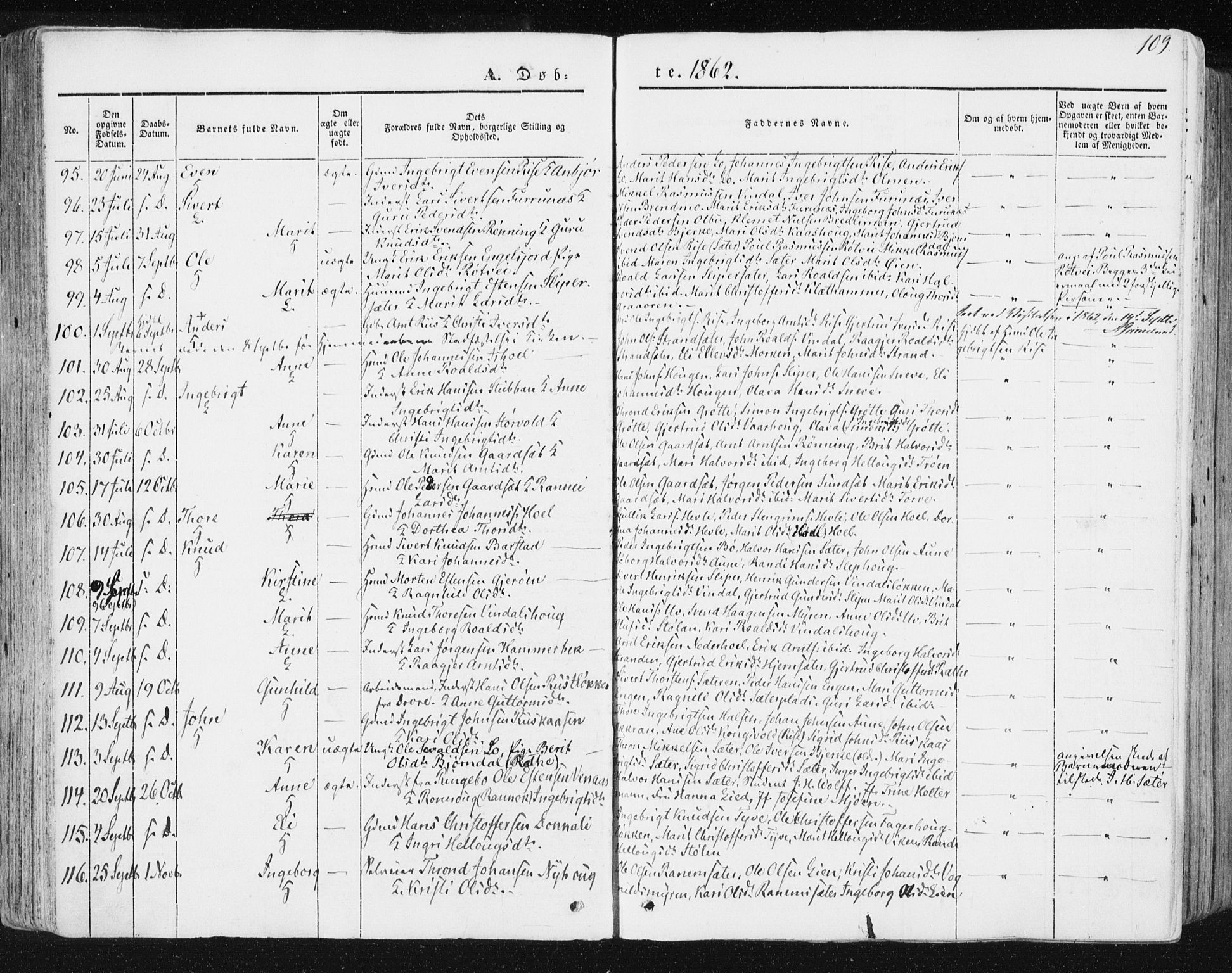 Ministerialprotokoller, klokkerbøker og fødselsregistre - Sør-Trøndelag, SAT/A-1456/678/L0899: Parish register (official) no. 678A08, 1848-1872, p. 109